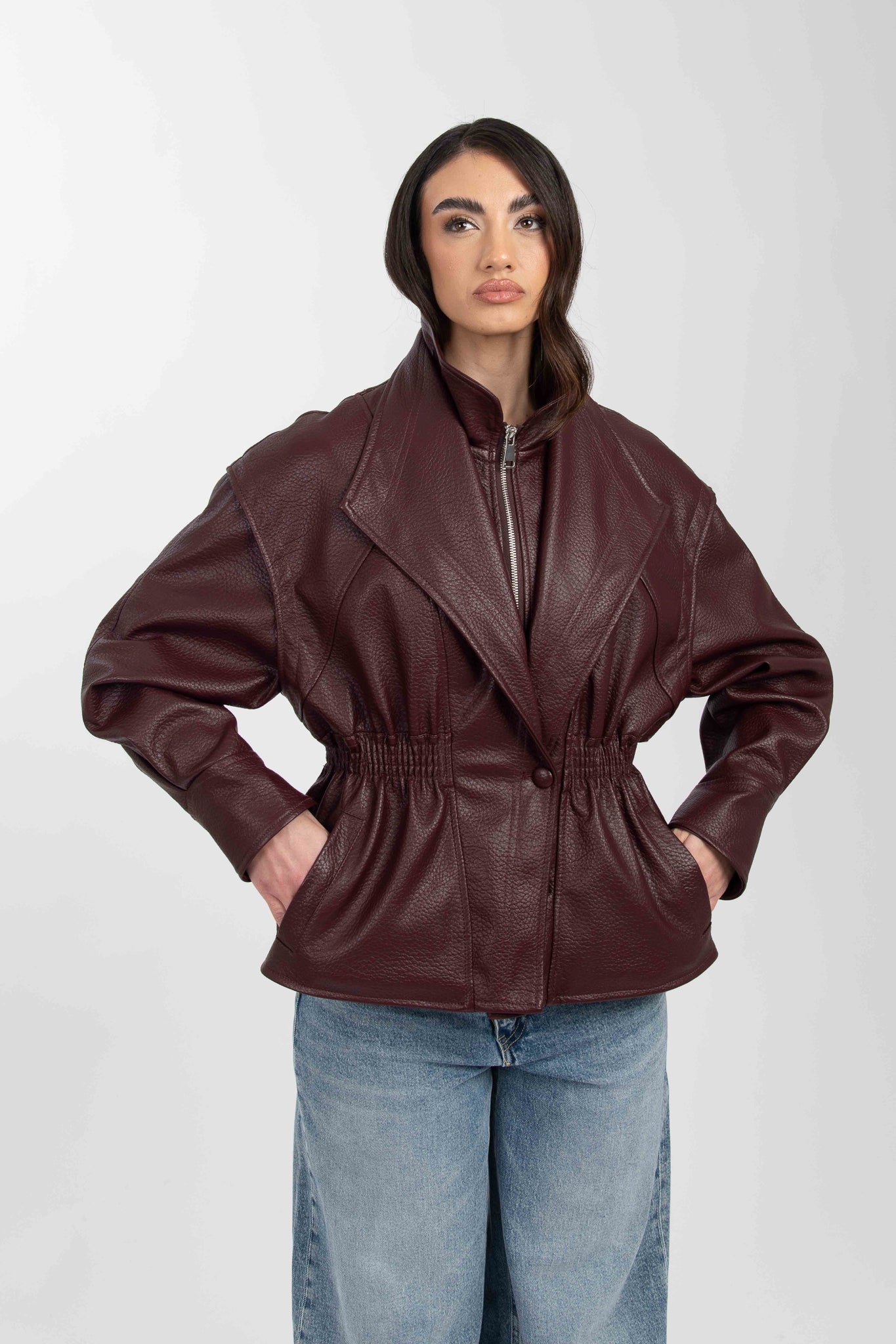 Chiodo ecopelle ‘COULISSE IN VITA’  Bordeaux