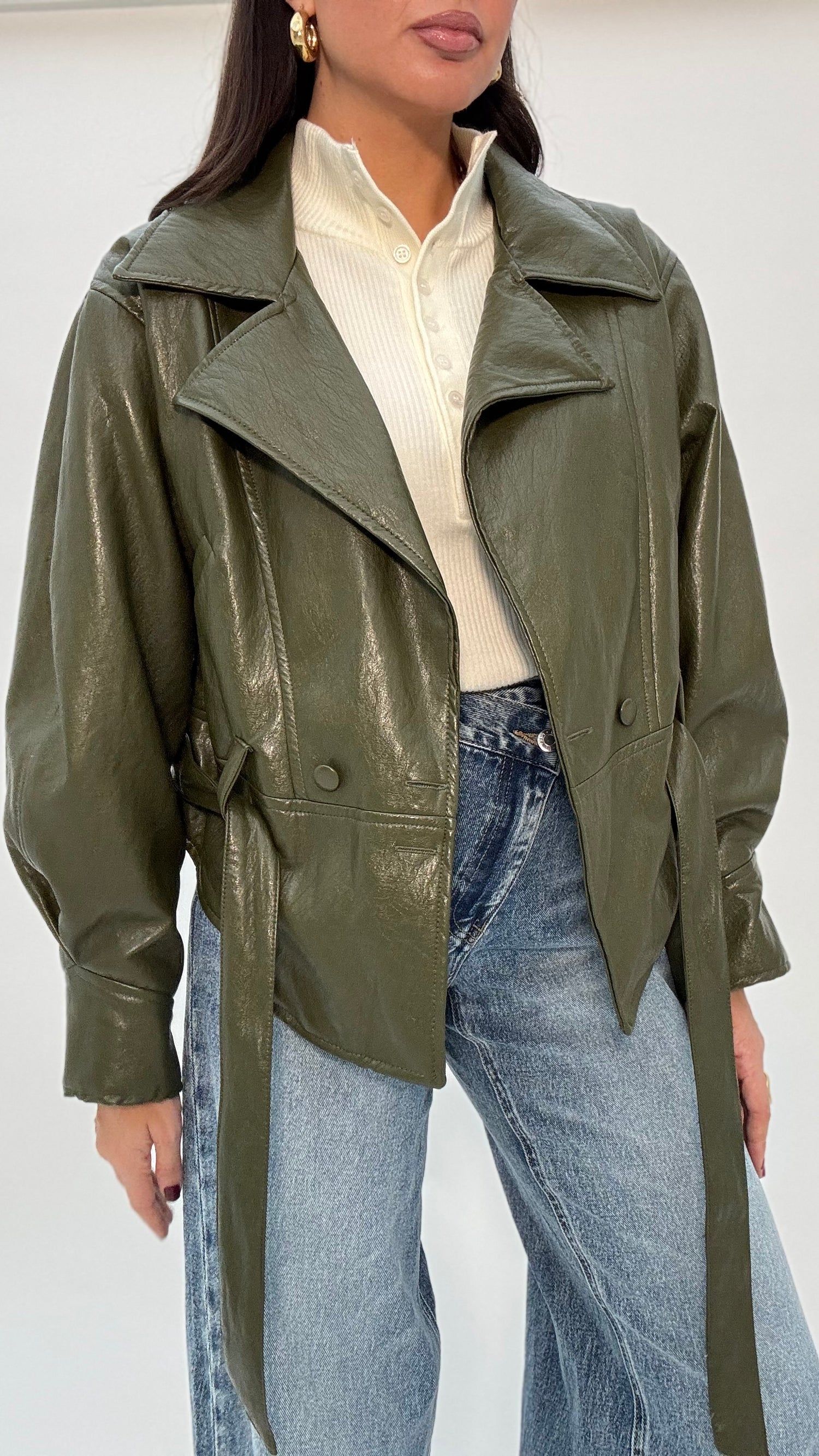 Chiodo ‘JUST’ in ecopelle Verde Militare