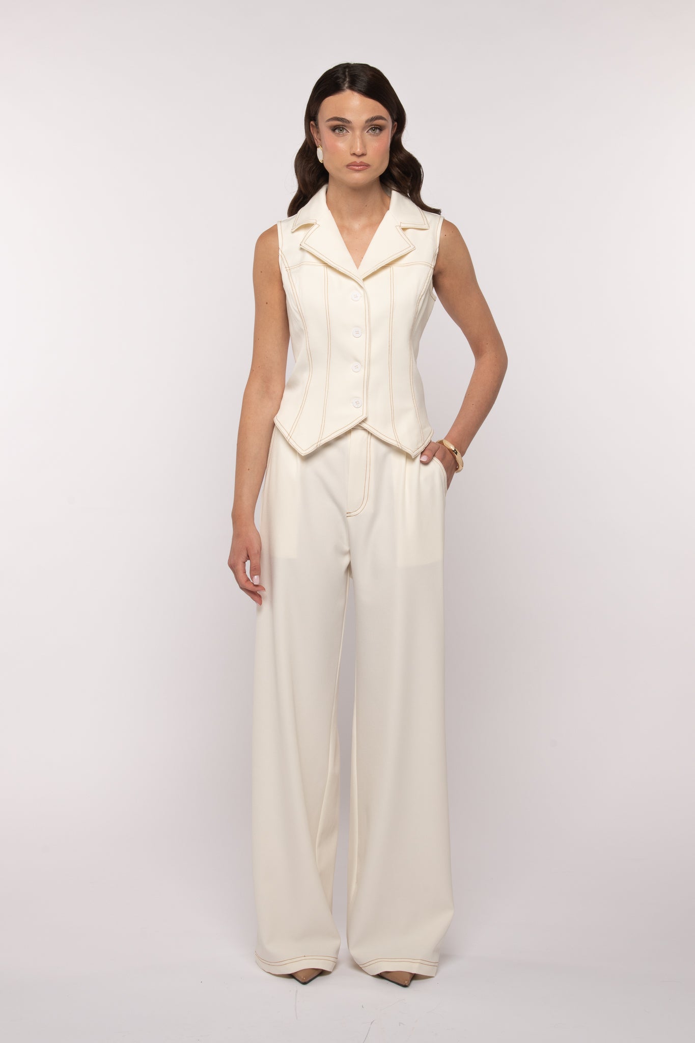 Coordinato ‘GILET AVVITATO+PANTALONE’ Panna
