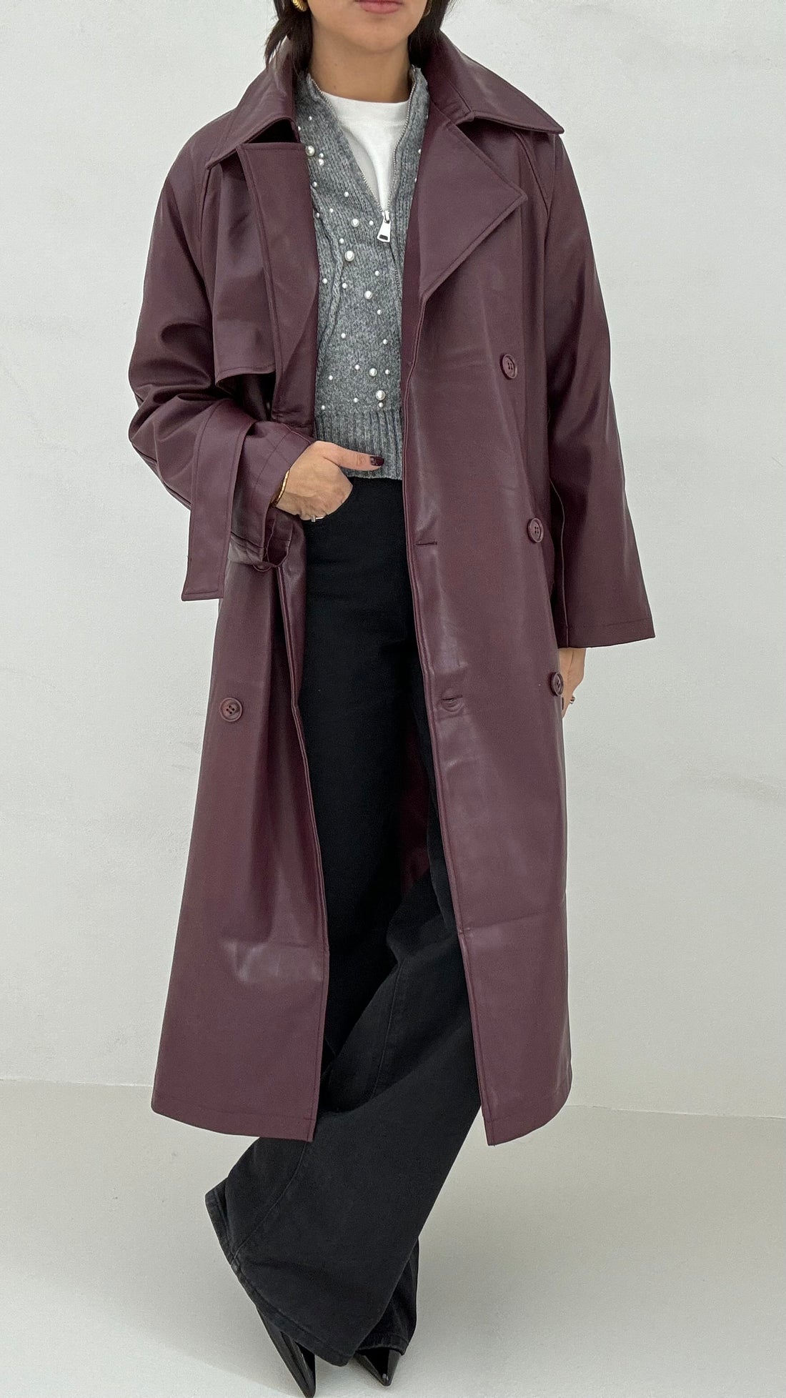 Trench ‘ROSALÌA’ LUNGO in ecopelle Bordeaux