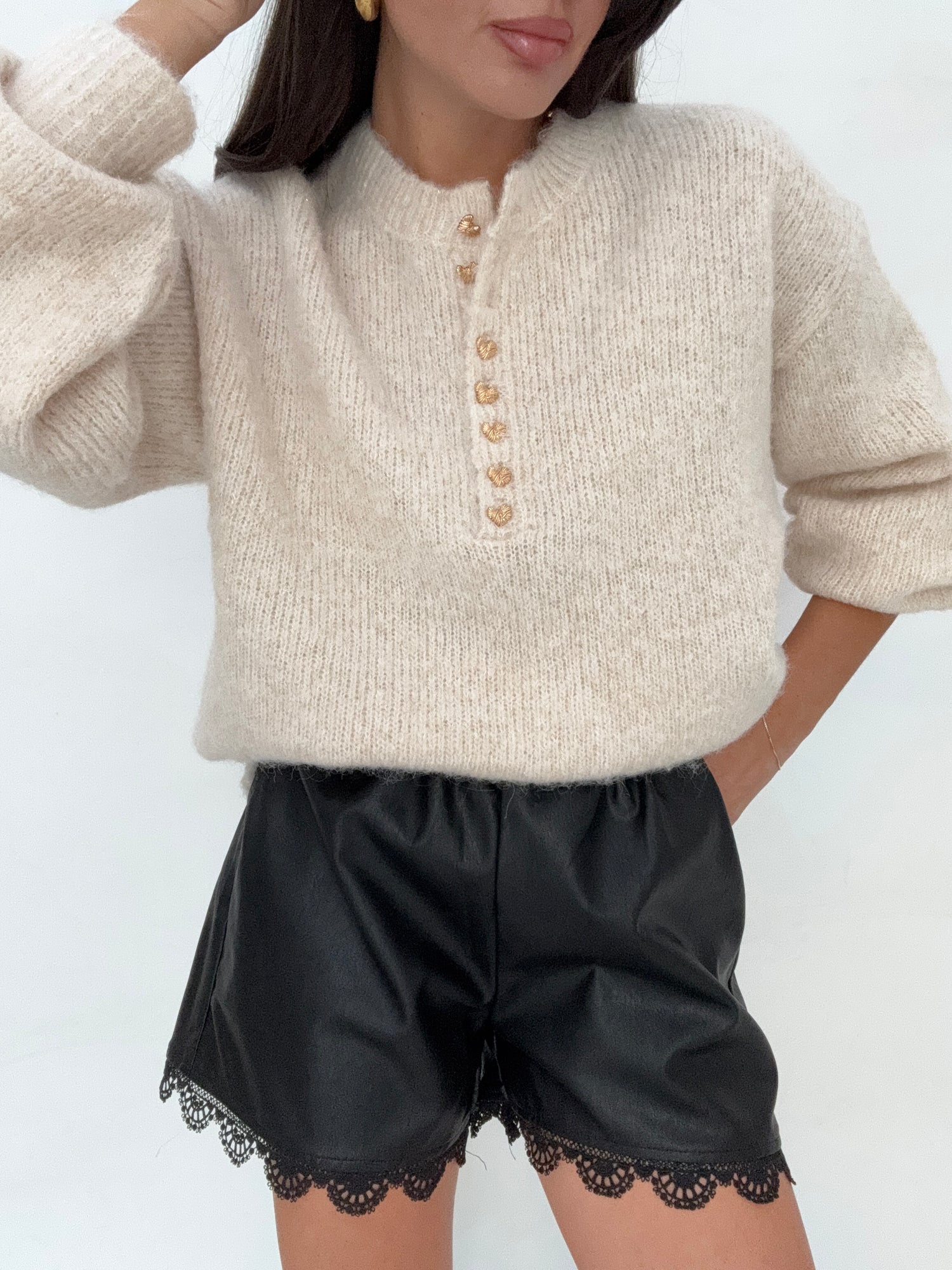 Maglione ‘BOTTONI MINI CUORE’ Panna