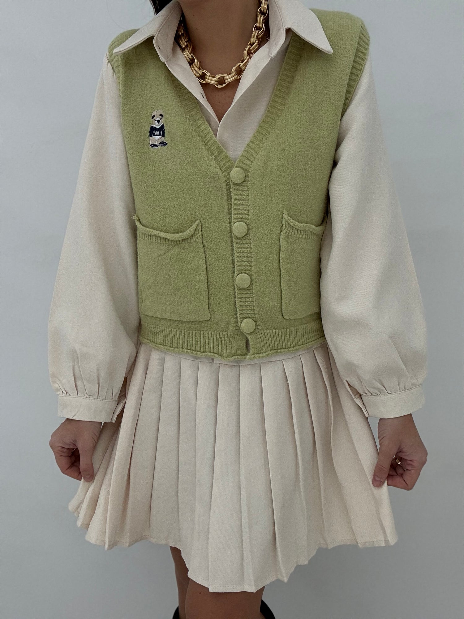 Abito/Camicia plissettato con gilet ‘TEDDY’ Verde