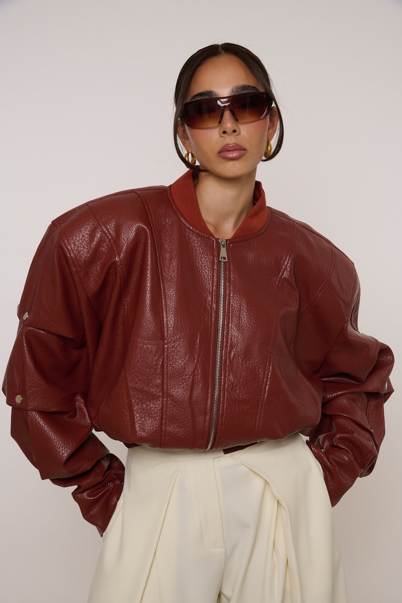 Bomber ‘MAXI SPALLINA’ Ecopelle Coccio