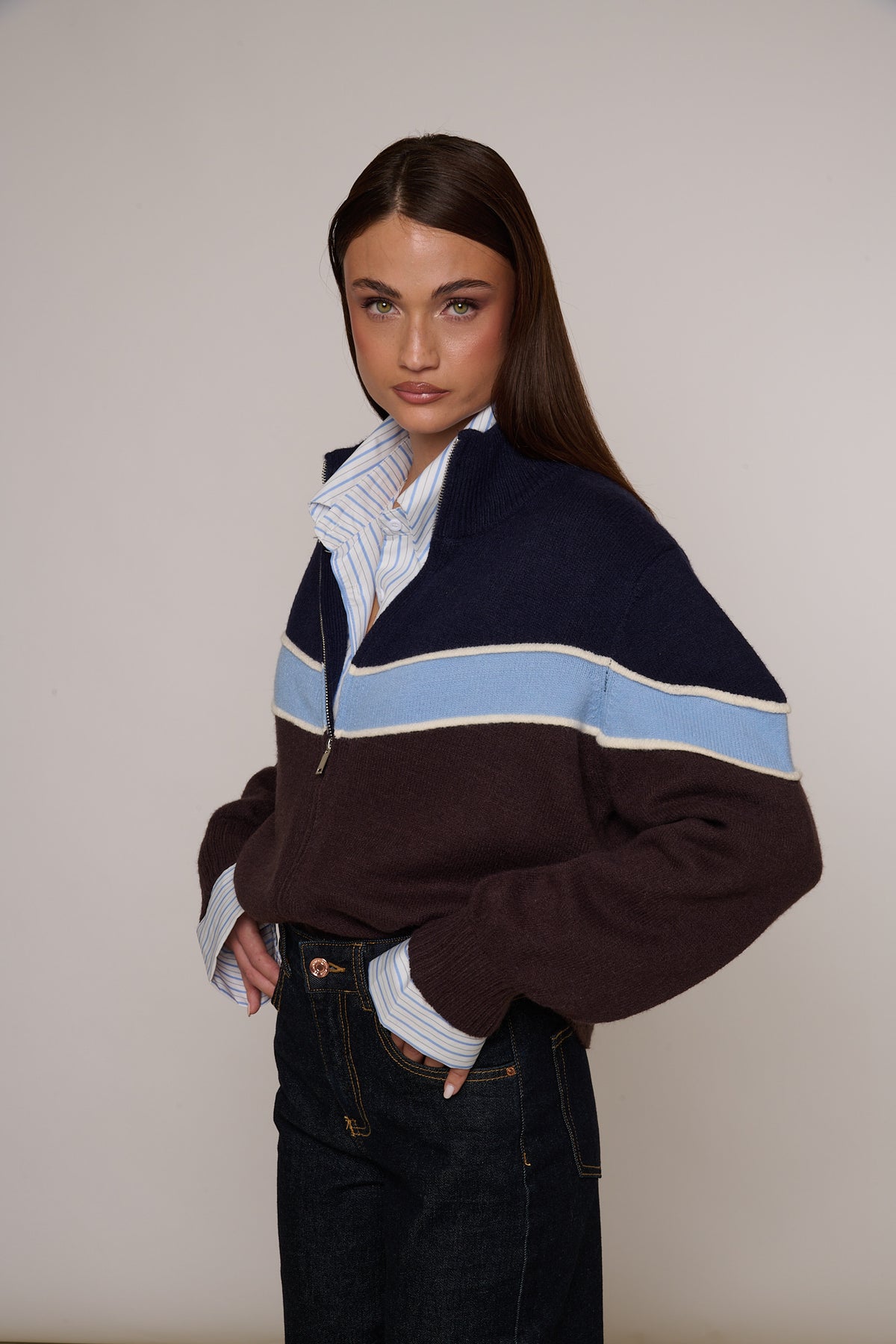 Cardigan con zip Blu Notte