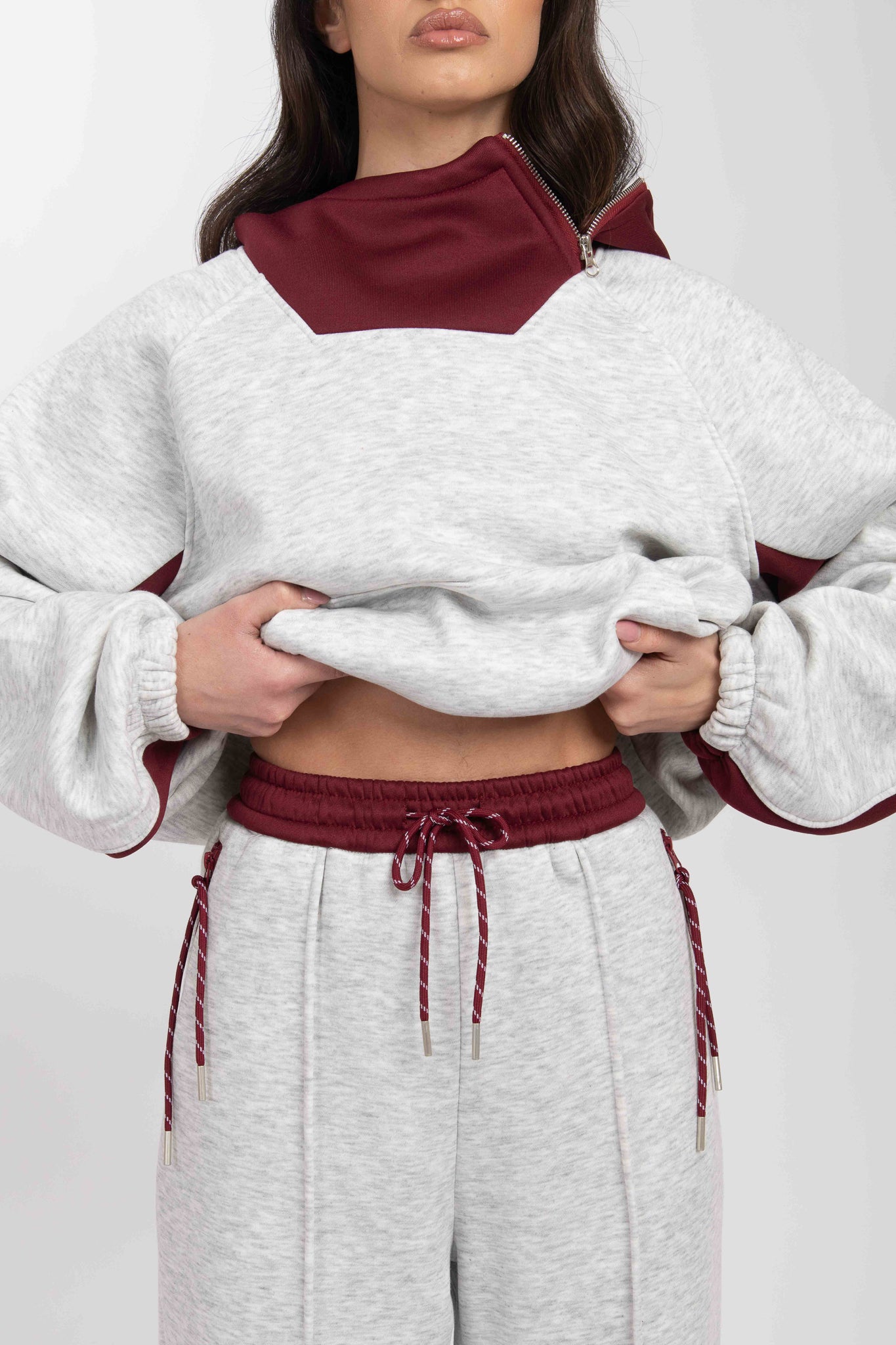 Coordinato tuta ‘DOUBLE’ 100%COTONE Grigio e Bordeaux