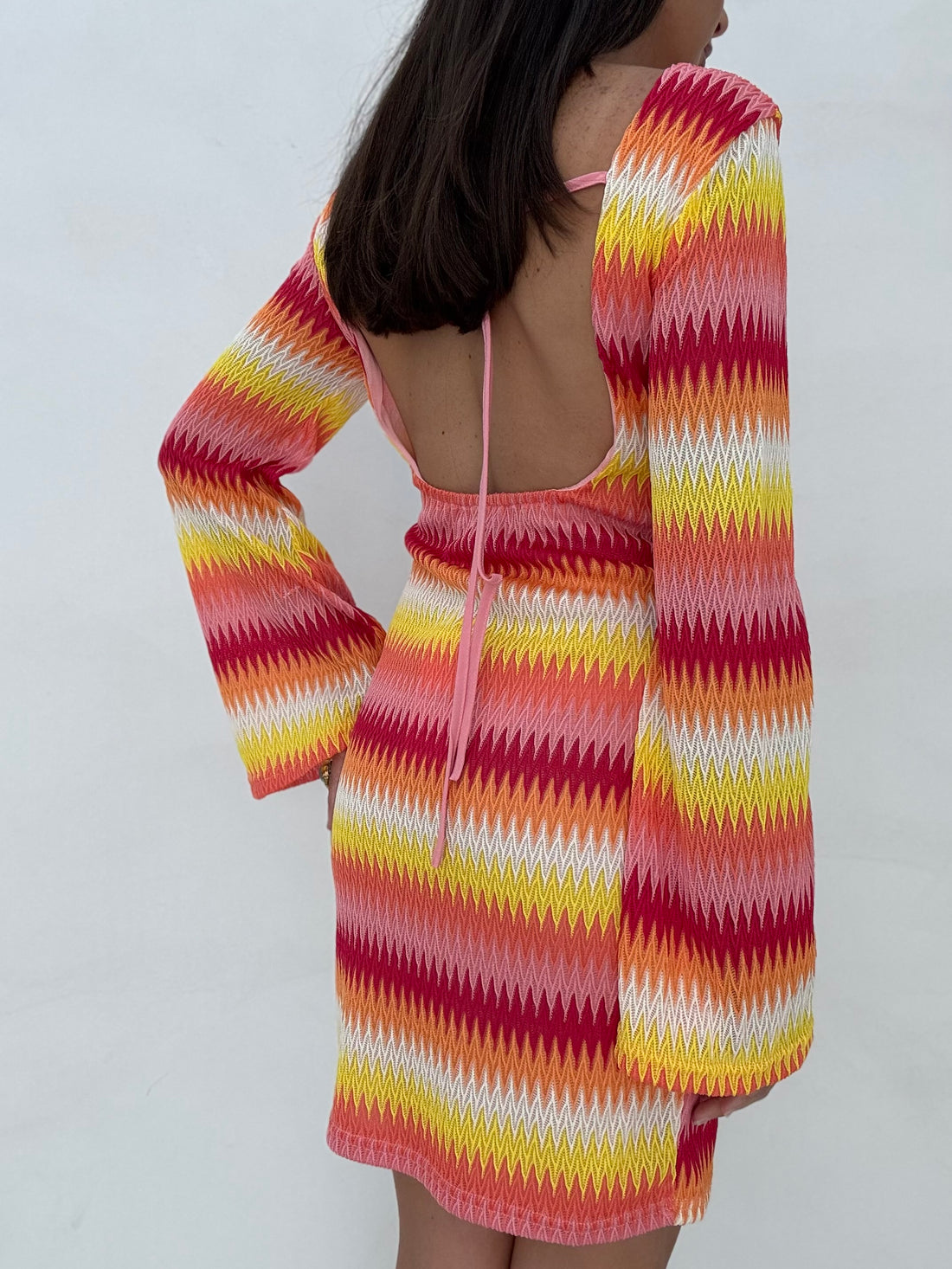 Abito ‘ZIG ZAG’ scollo sul retro Fucsia e Arancio