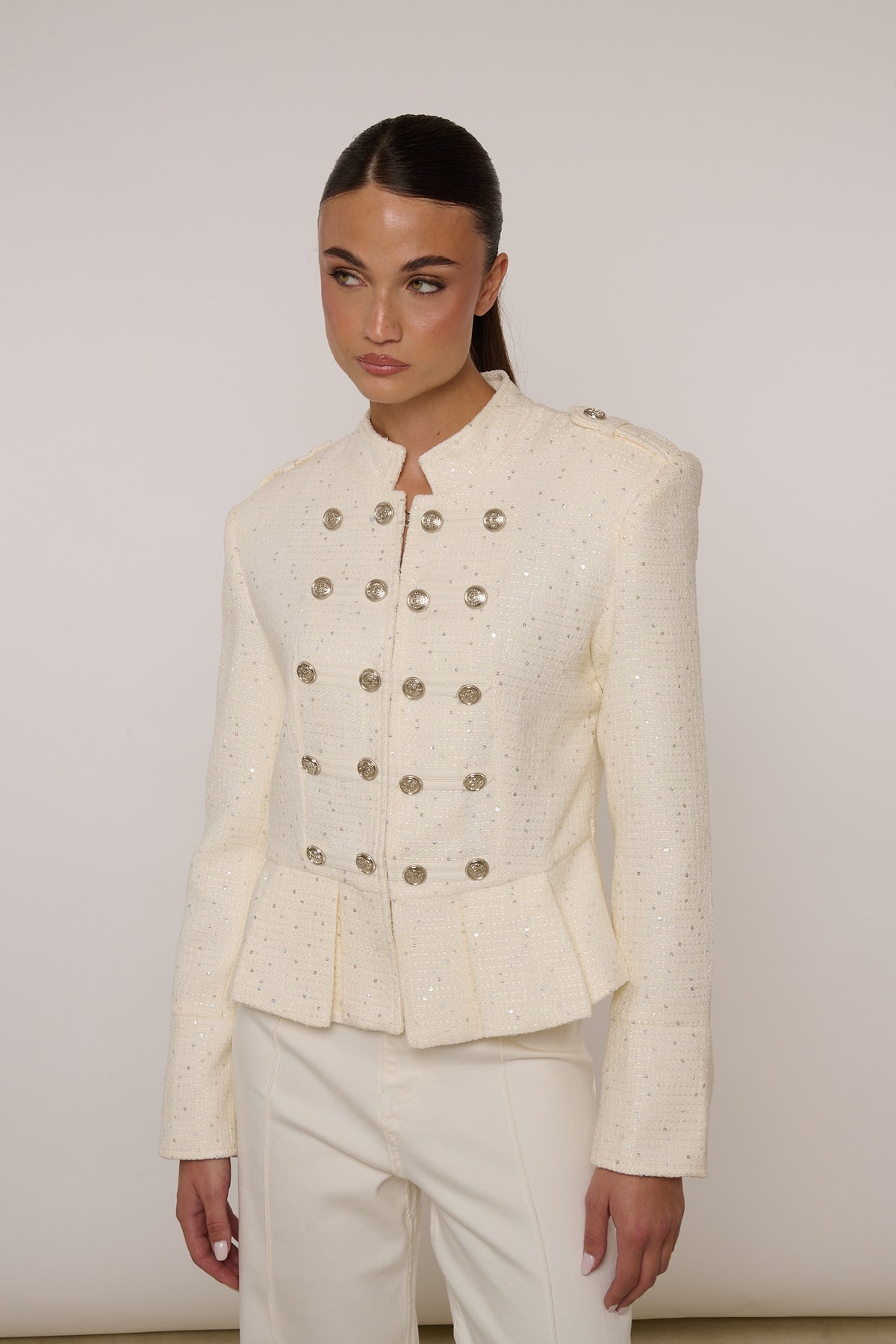 Giacca ‘TWEED’ con micro paillettes Bianca