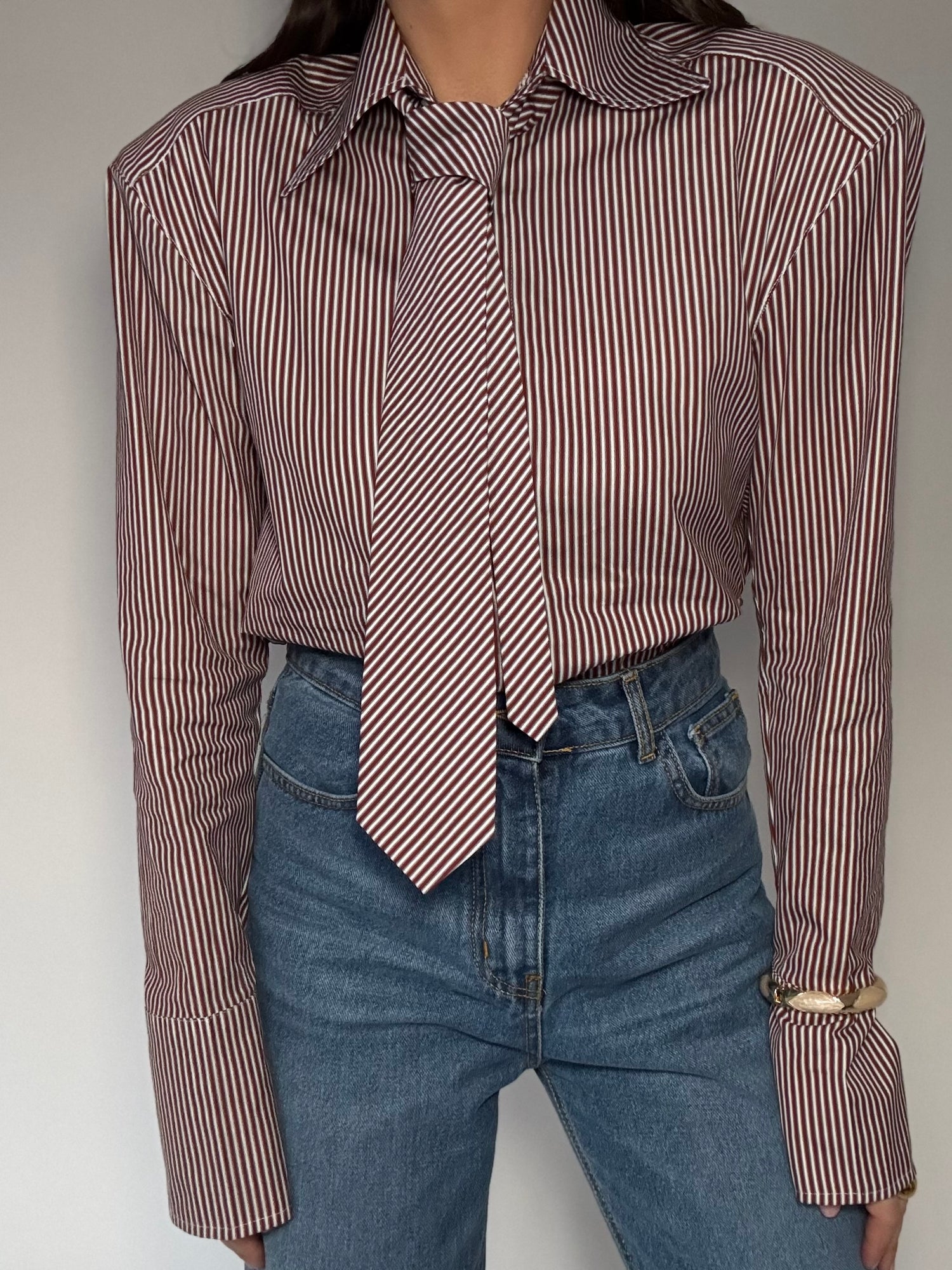 Camicia ‘MAXI SPALLINA+CRAVATTA 3&33’ righe Bordeaux