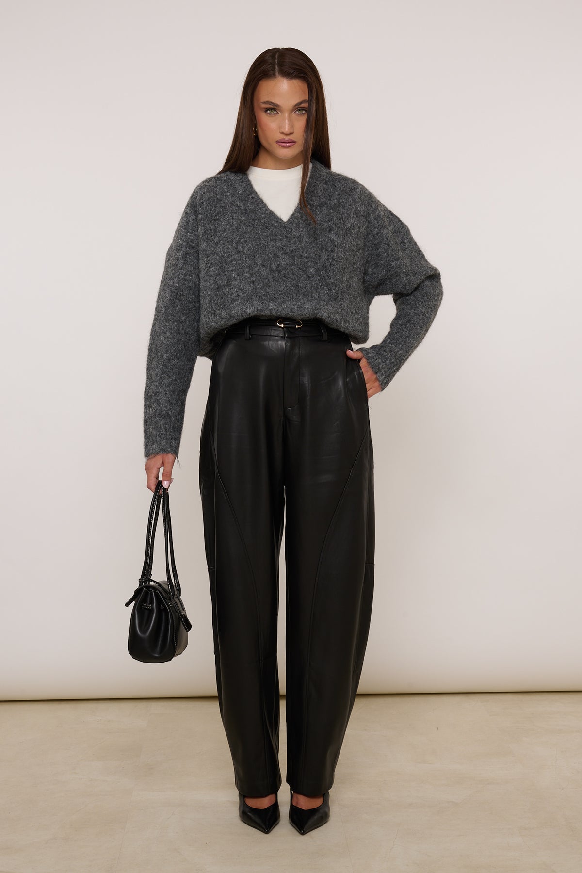 Pantalone ‘BARREL’ Ecopelle Nero