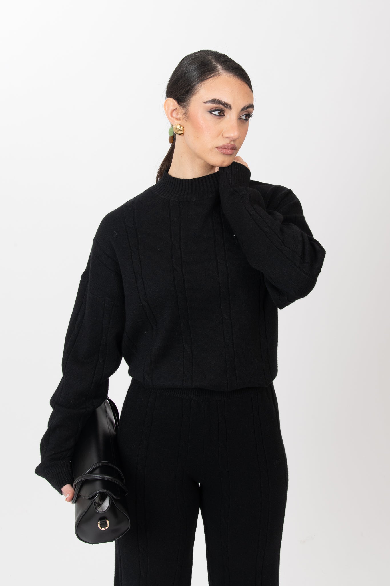 Coordinato ‘TRECCIA LANA RASATA’ Nero