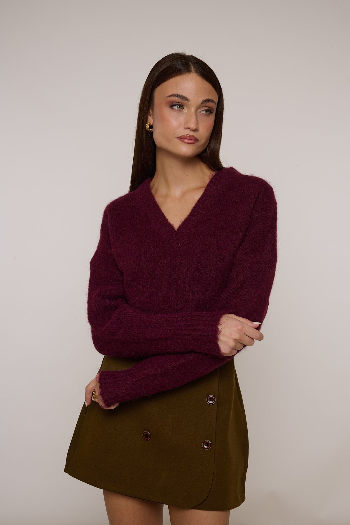 Maglione ‘SCOLLO V’ 5% LANA Bordeaux