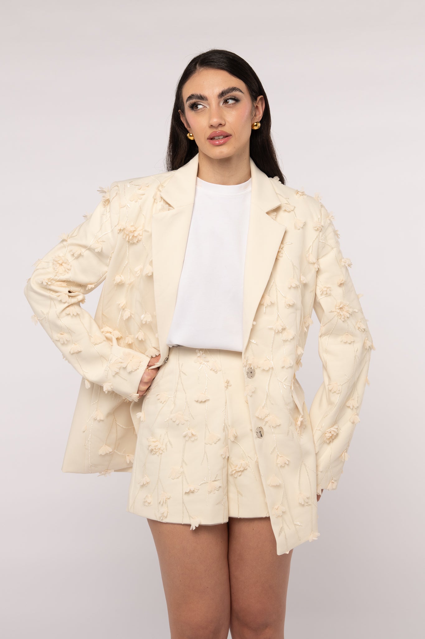Blazer ‘APPLICAZIONI FLOREALI’ Panna