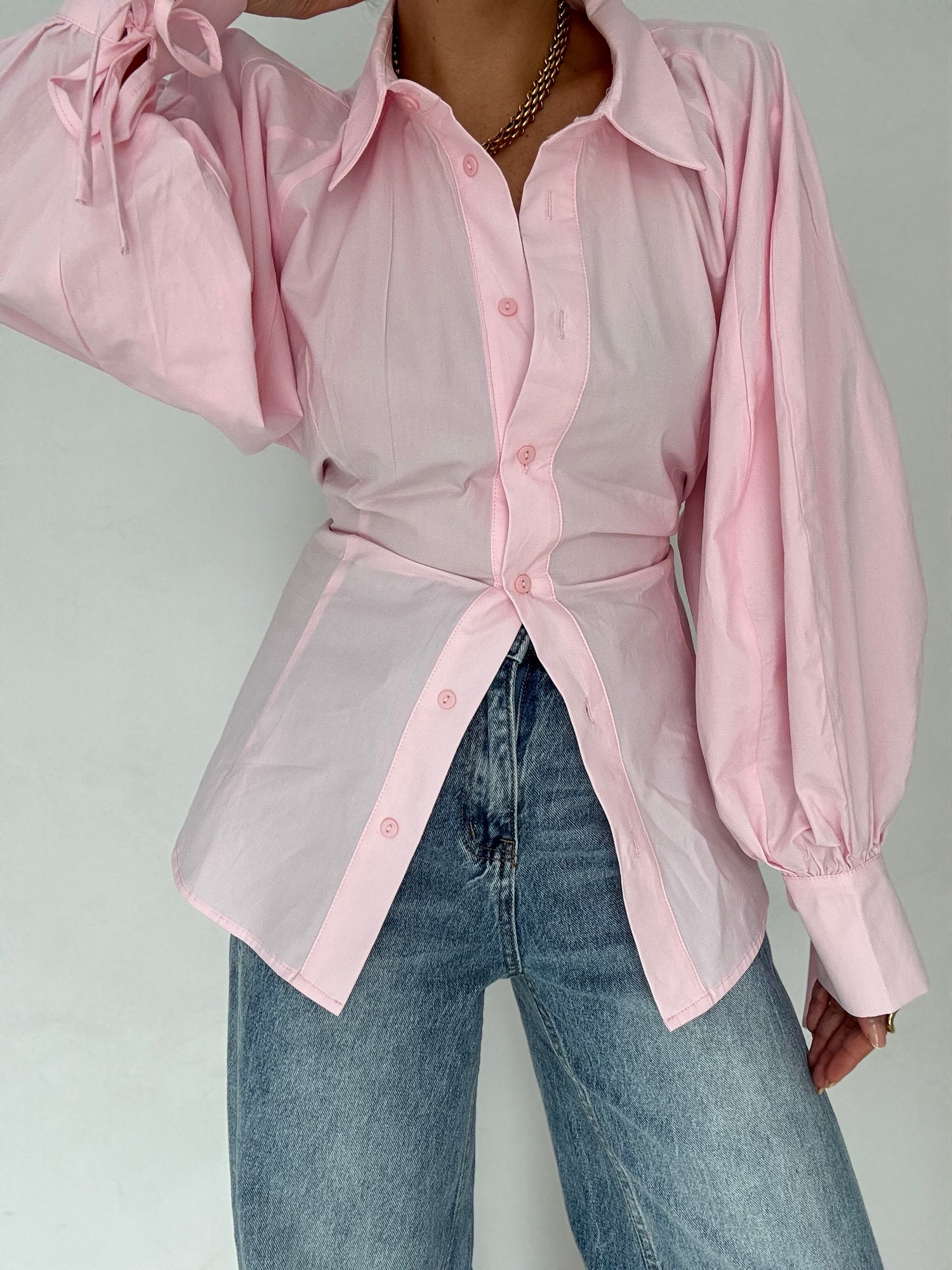 Camicia ‘80% COTONE’ con laccetto Rosa