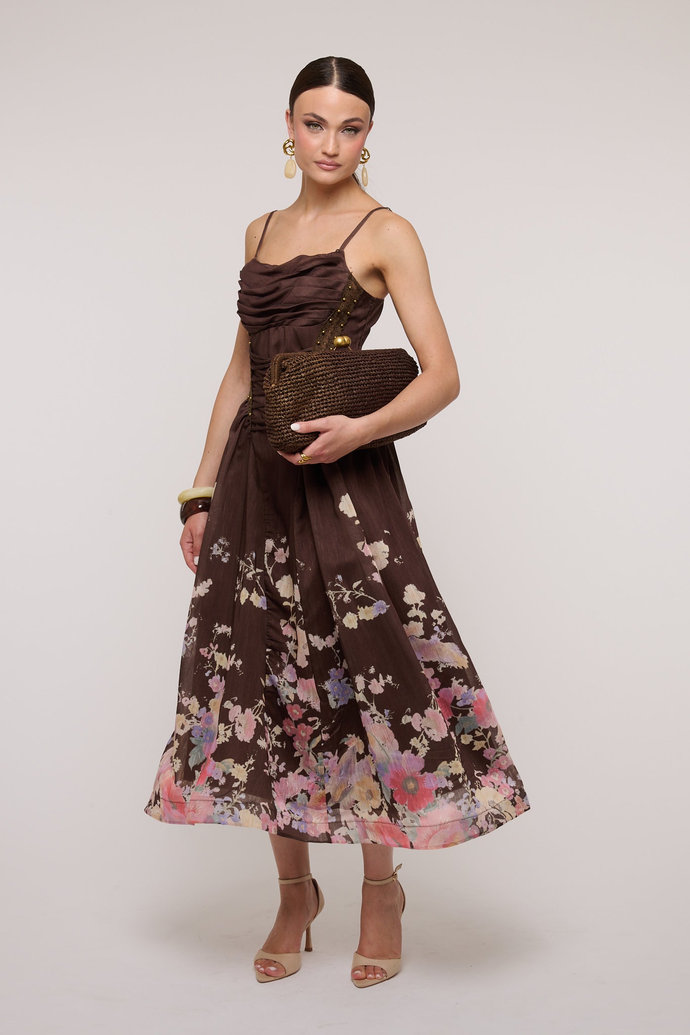 Abito ‘FINTE STRINGHE’ in Chiffon Cacao