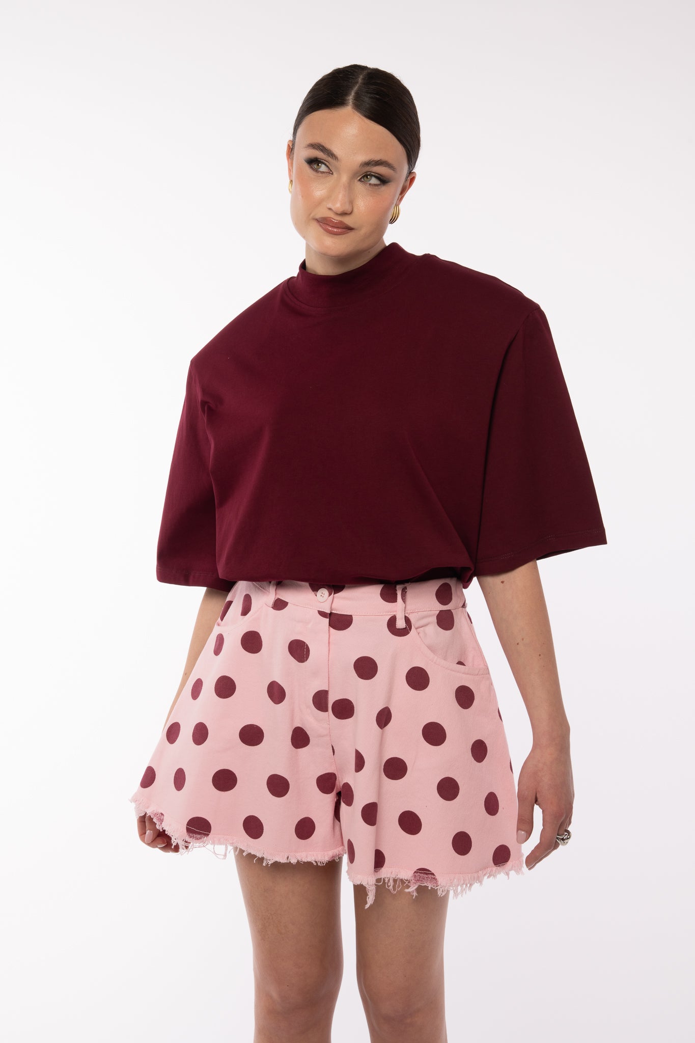 Maglia ‘MEZZO COLLO e MAXI SPALLINA’ 100%COTONE Bordeaux