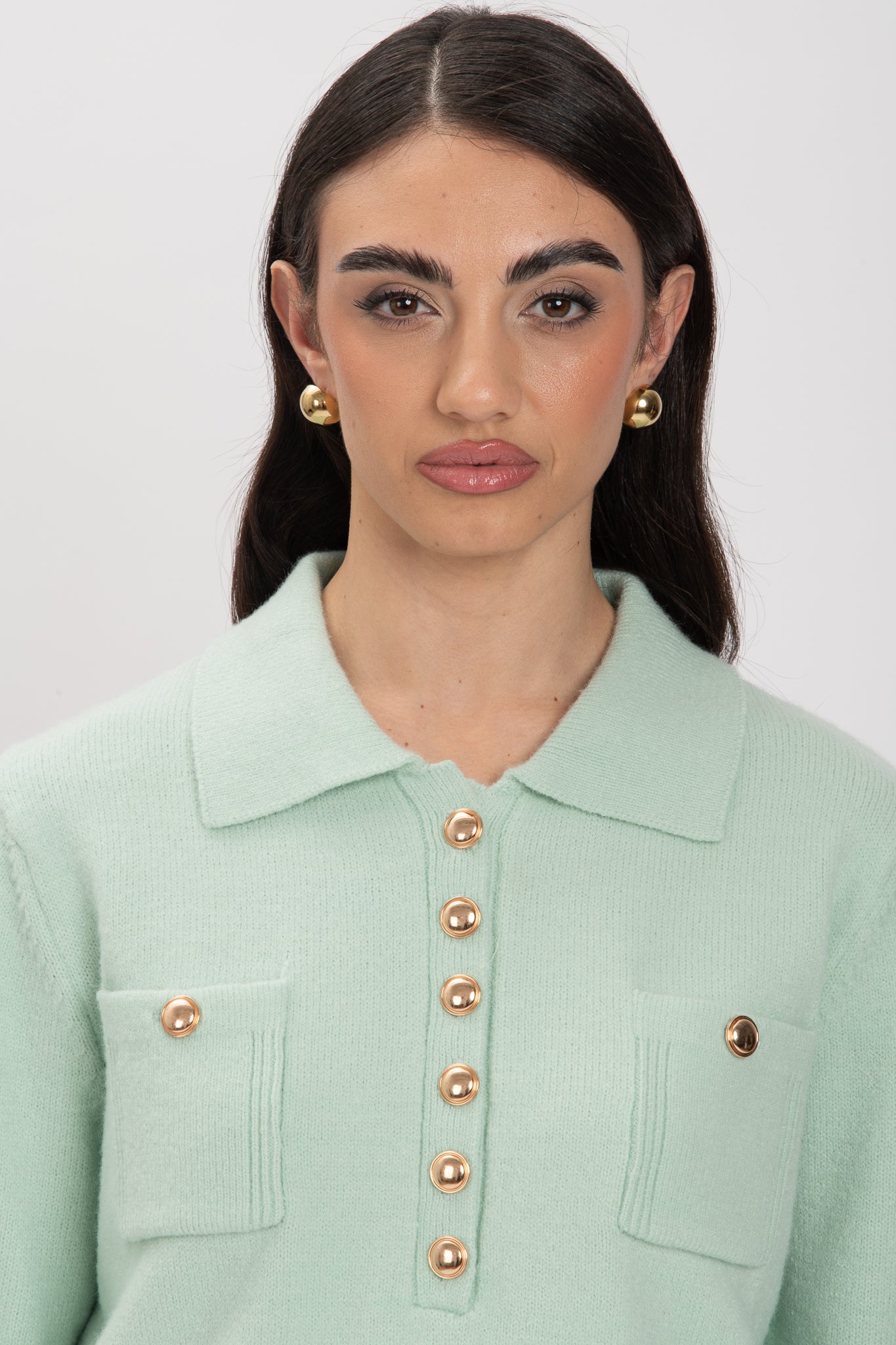 Maglione/Polo ‘BOTTONI ORO’ Verde Menta