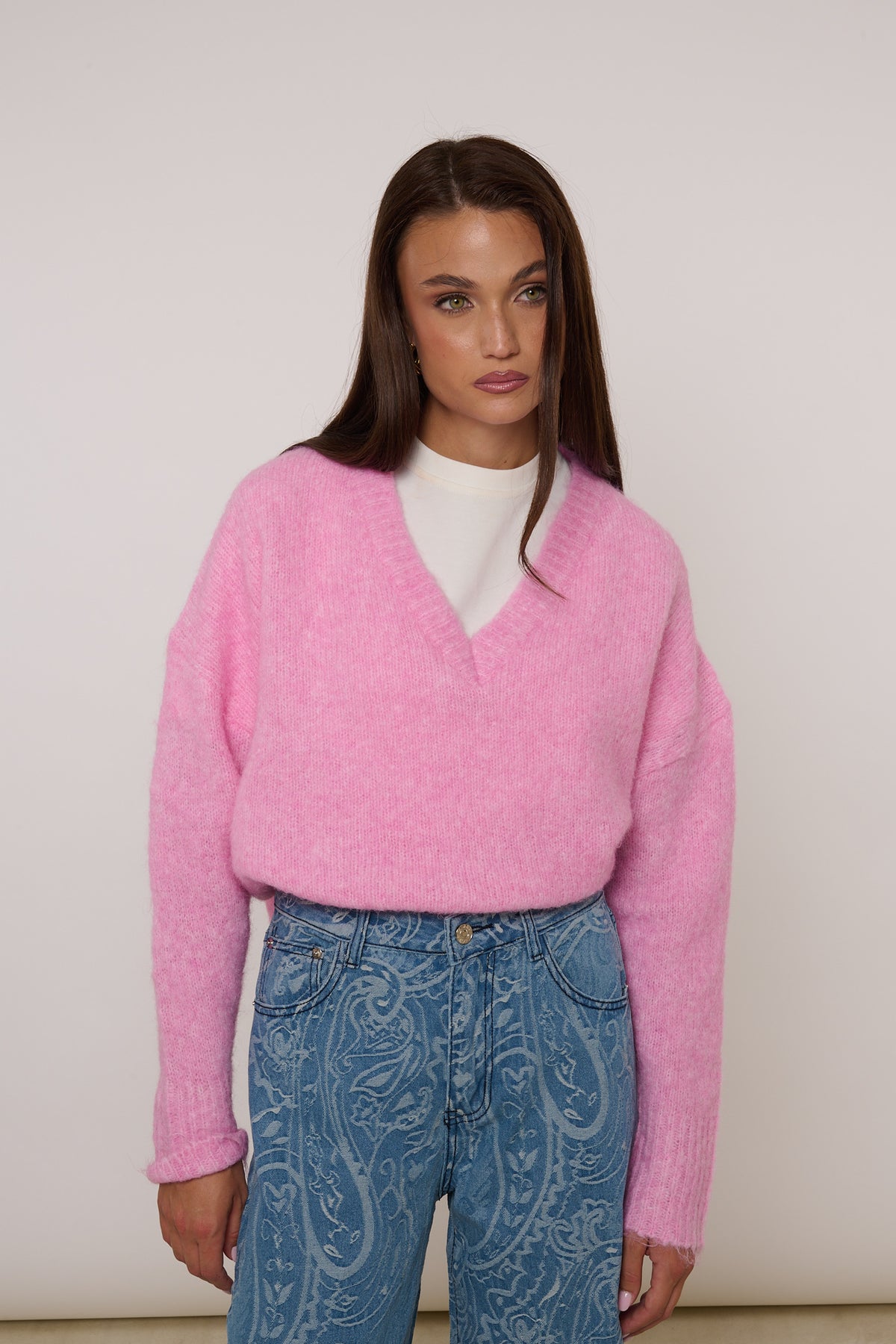 Maglione ‘SCOLLO V’ 5% LANA Rosa