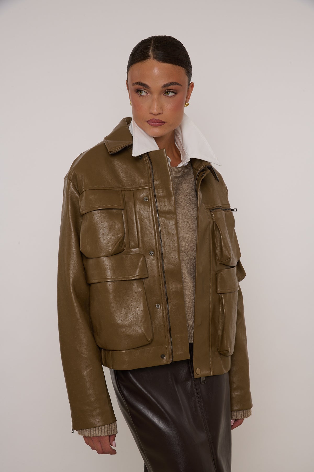 Bomber ‘TASCONI’ Ecopelle By Lumina Verde Oliva