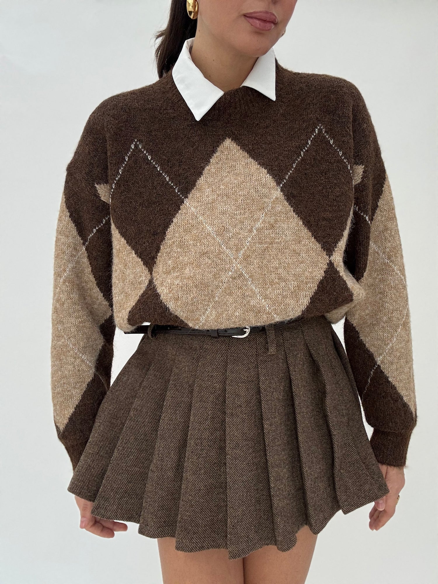 Maglione ‘GIROCOLLO ROMBI’ Base Cacao
