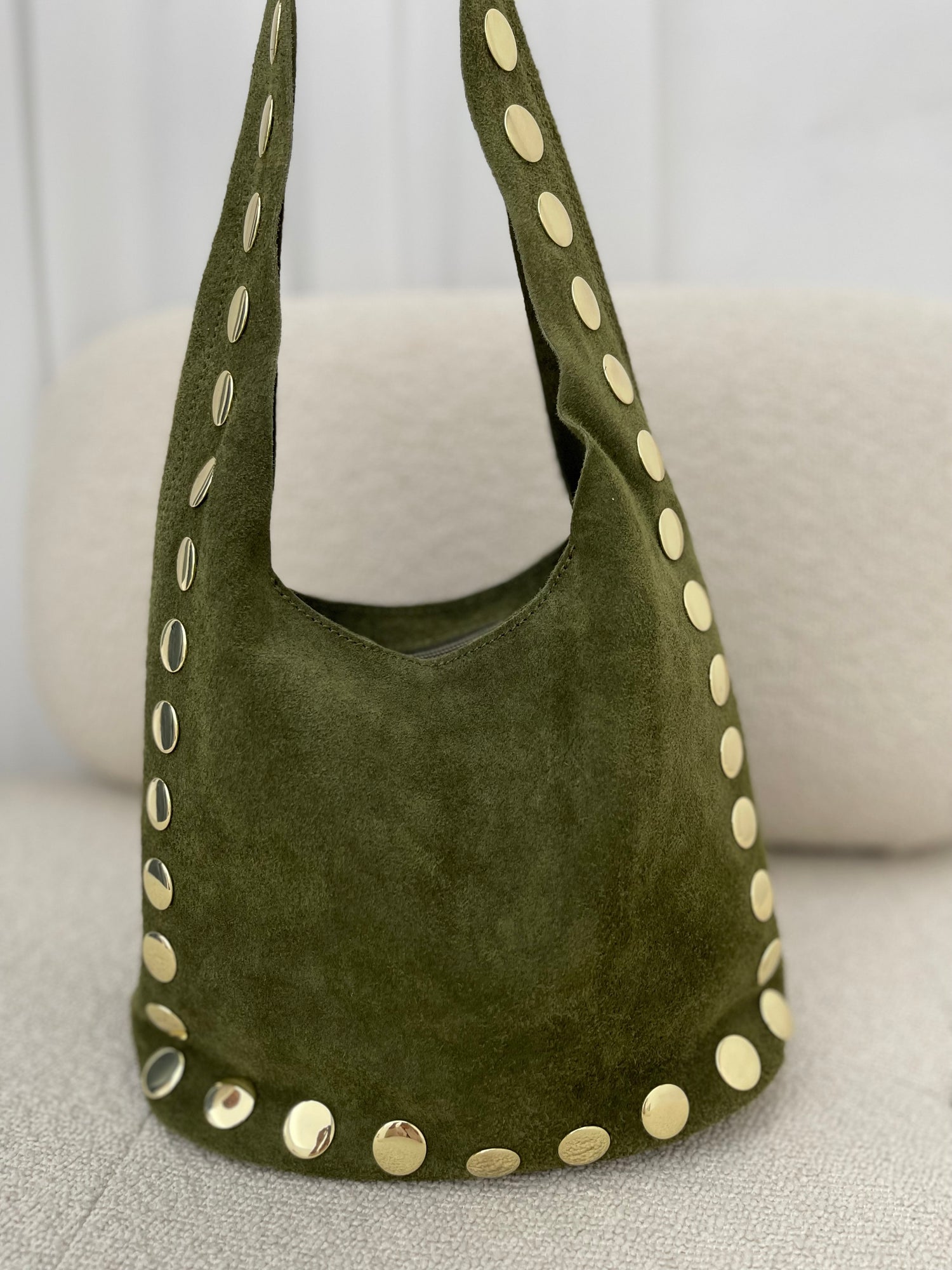 Borsa ‘SUEDE’ con borchie Verde Militare
