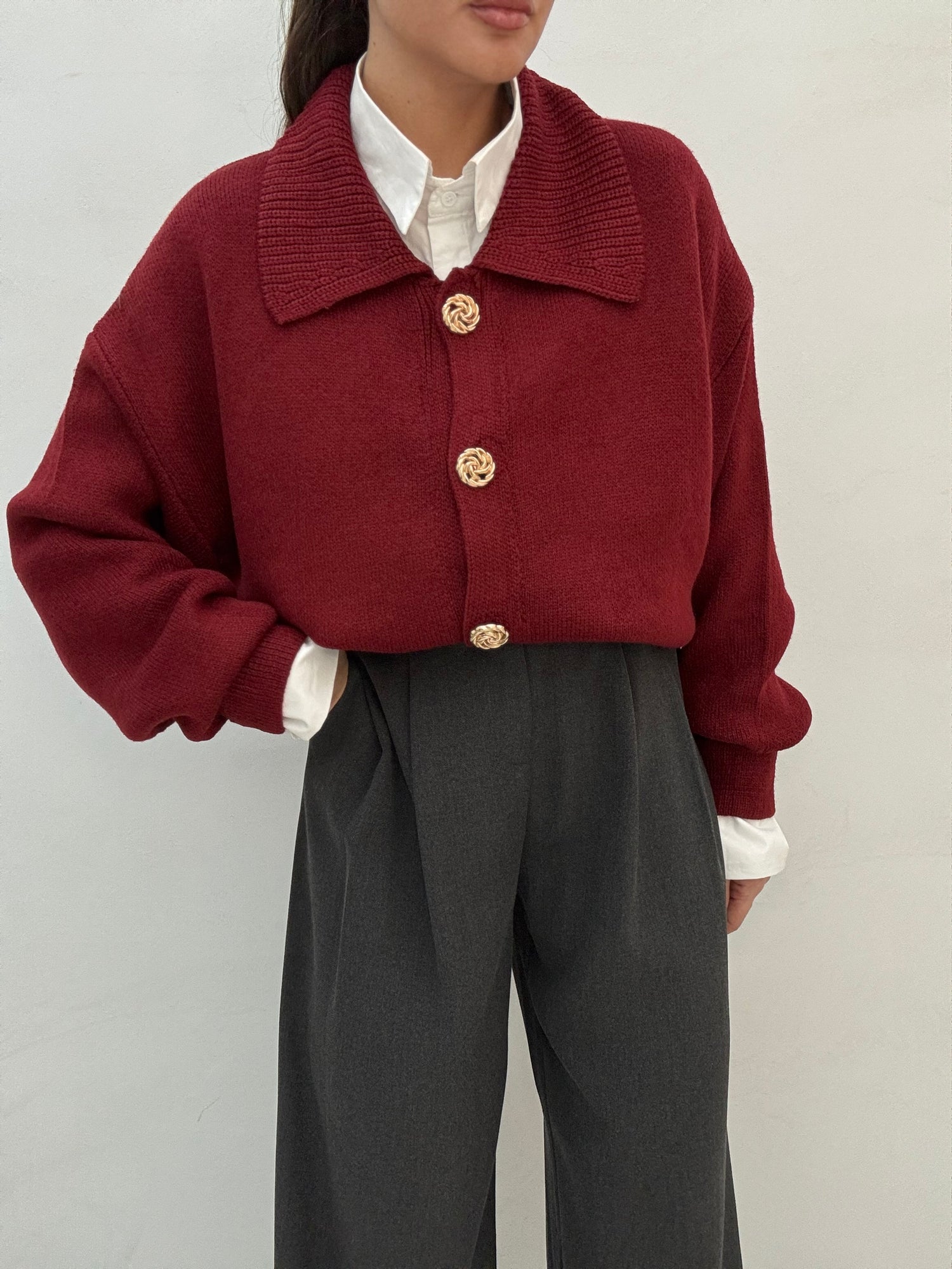 Cardigan ‘BOTTONI ORO’ 20% LANA Bordeaux