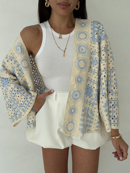 Cardigan ‘CROCHET’ Azzurro e Panna