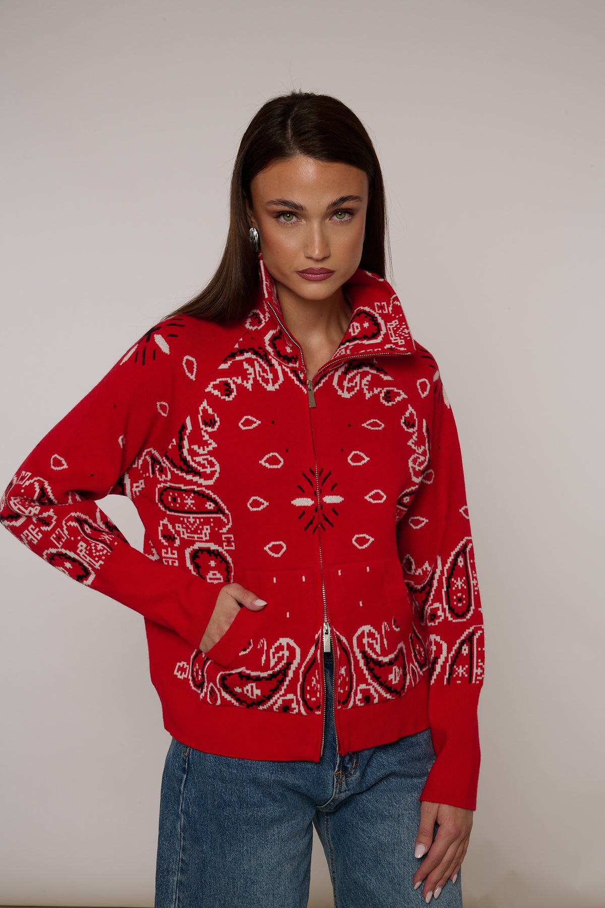Cardigan ‘FANTASIA BANDANA’ con Zip Rosso