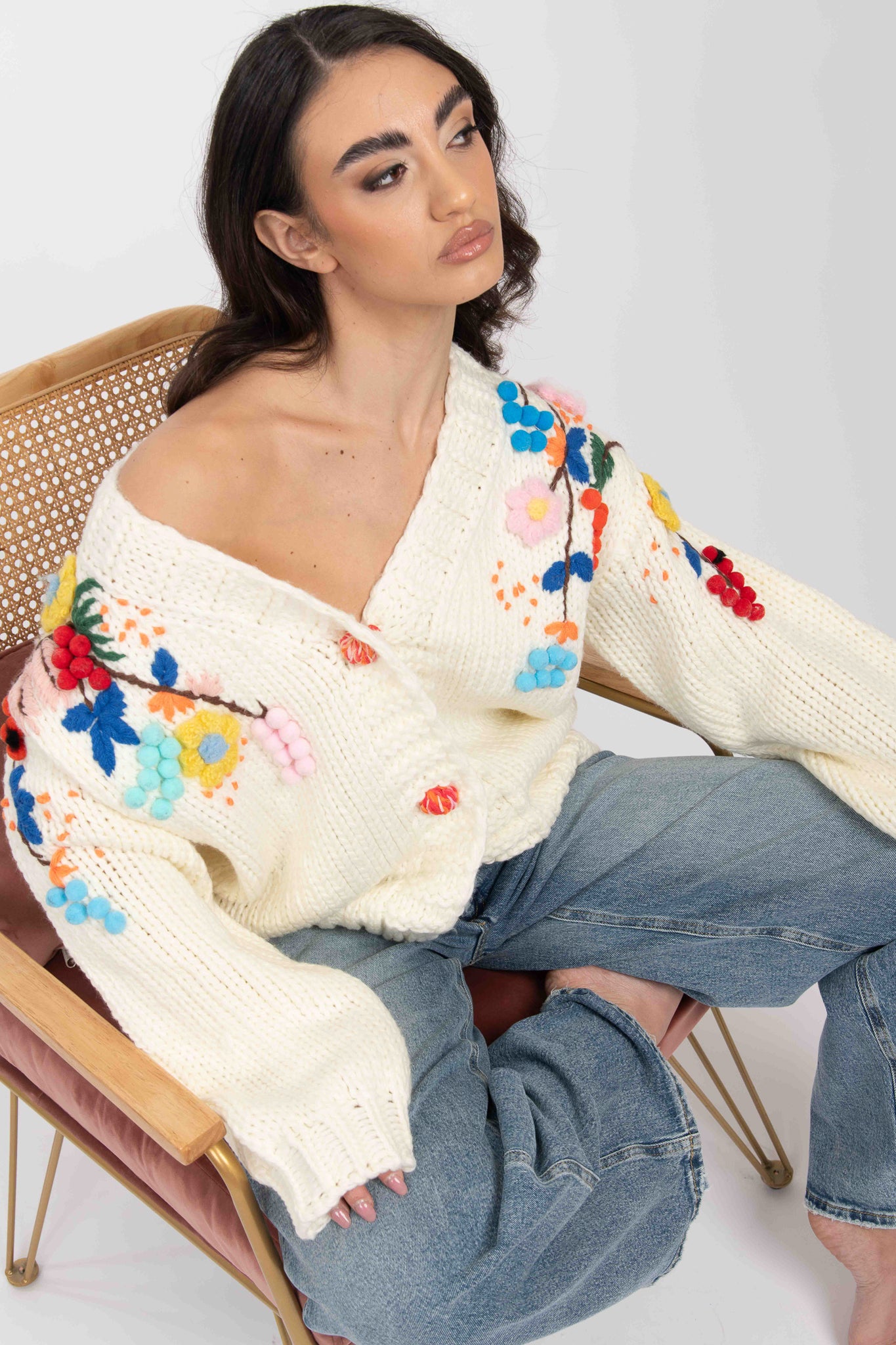 Cardigan uncinetto ‘FLOWERS’ Bianco