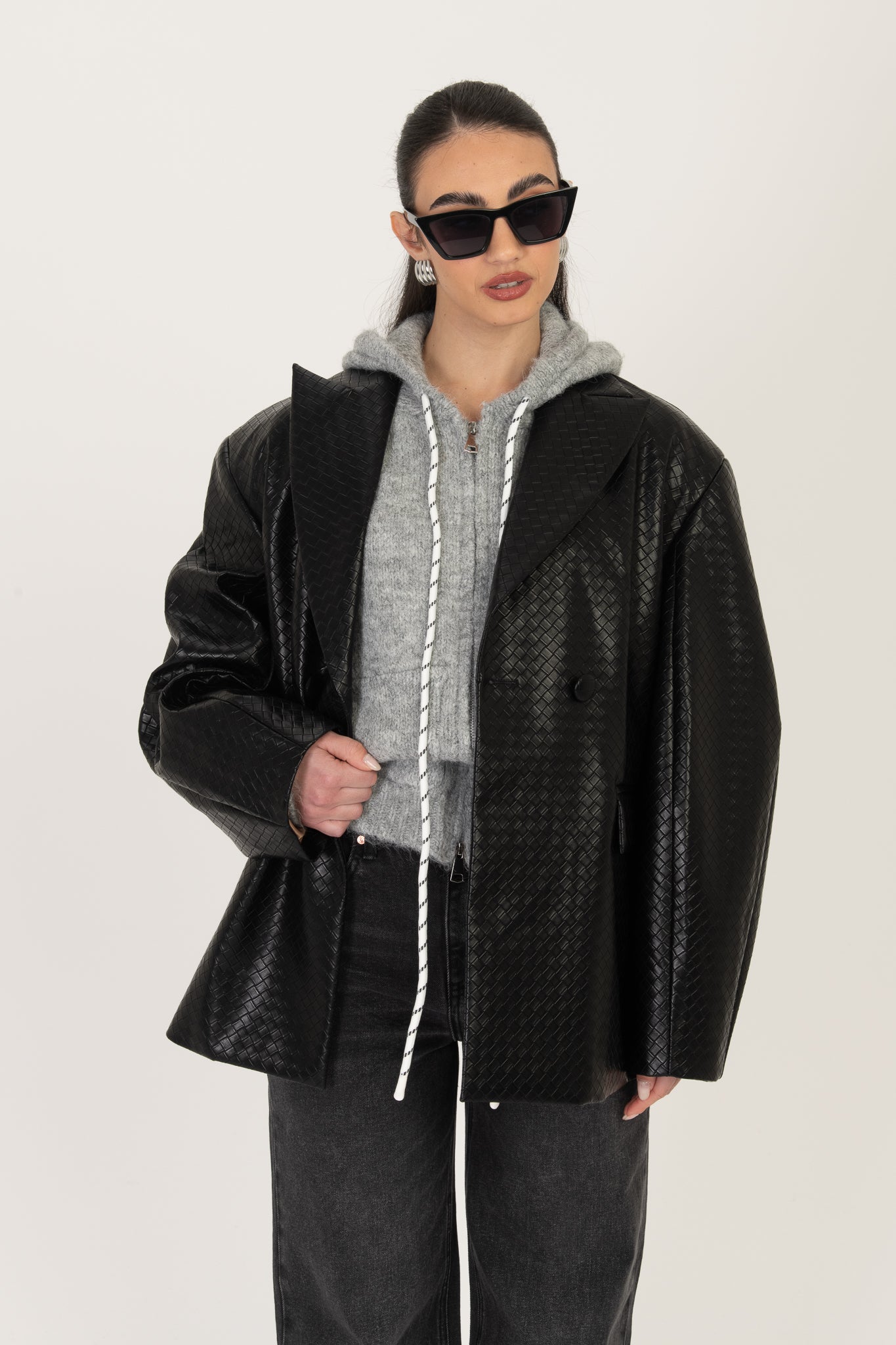 Blazer ‘IN ECOPELLE INTRECCIATA ’ BY LUMINA Nero