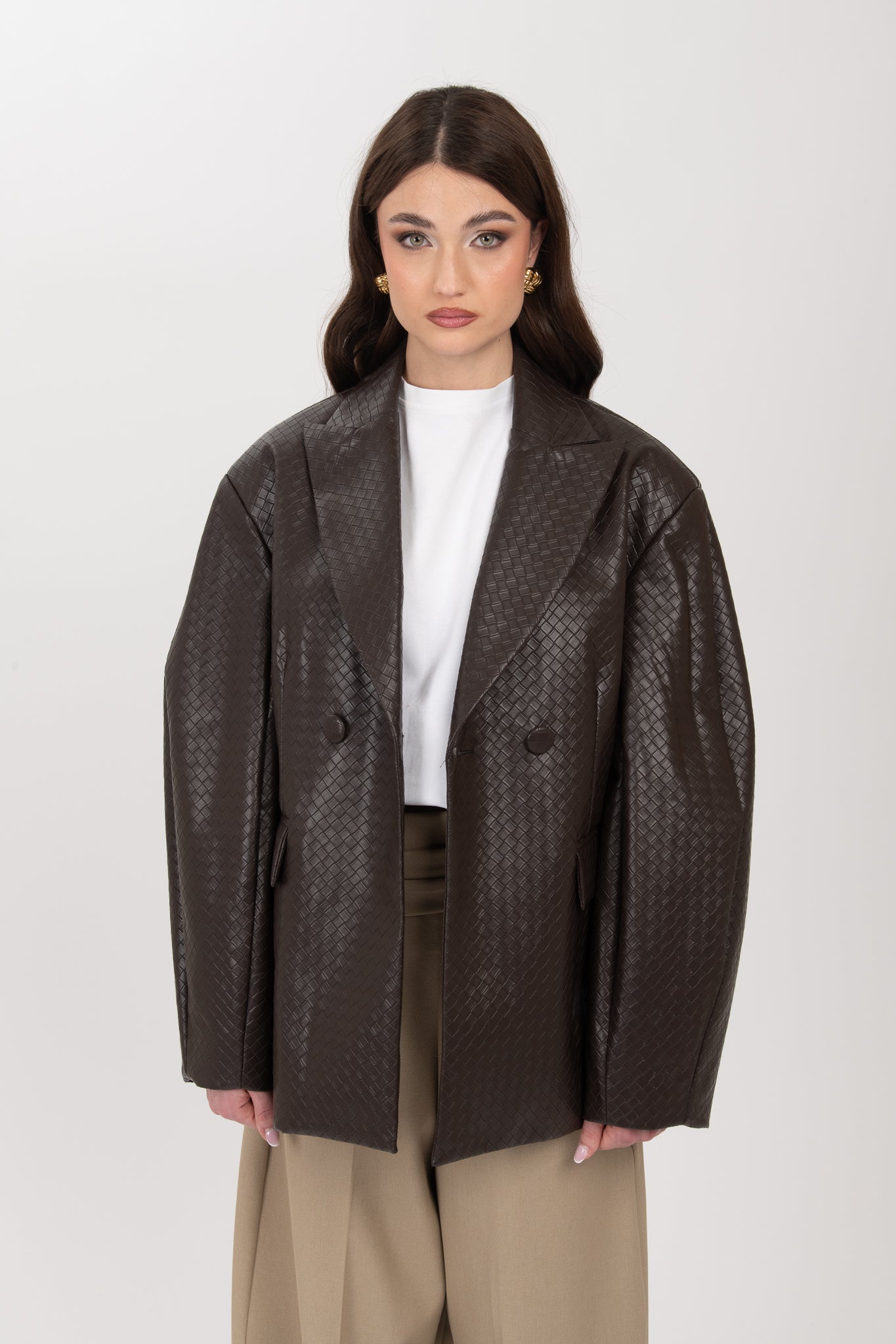 Blazer ‘IN ECOPELLE INTRECCIATA ’ BY LUMINA Cacao