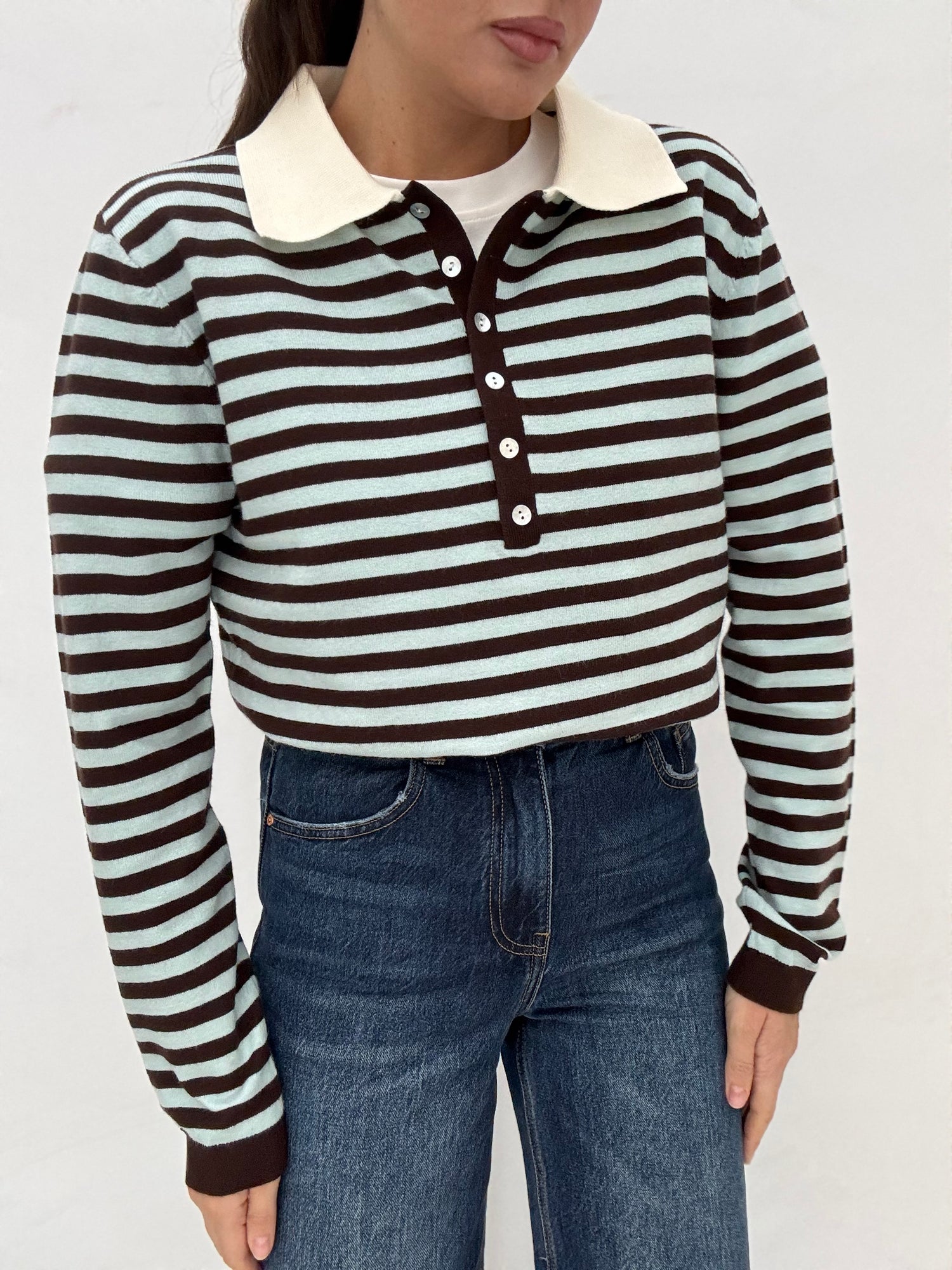 Maglia/Polo ‘MINI RIGHE’ Celeste e Cacao