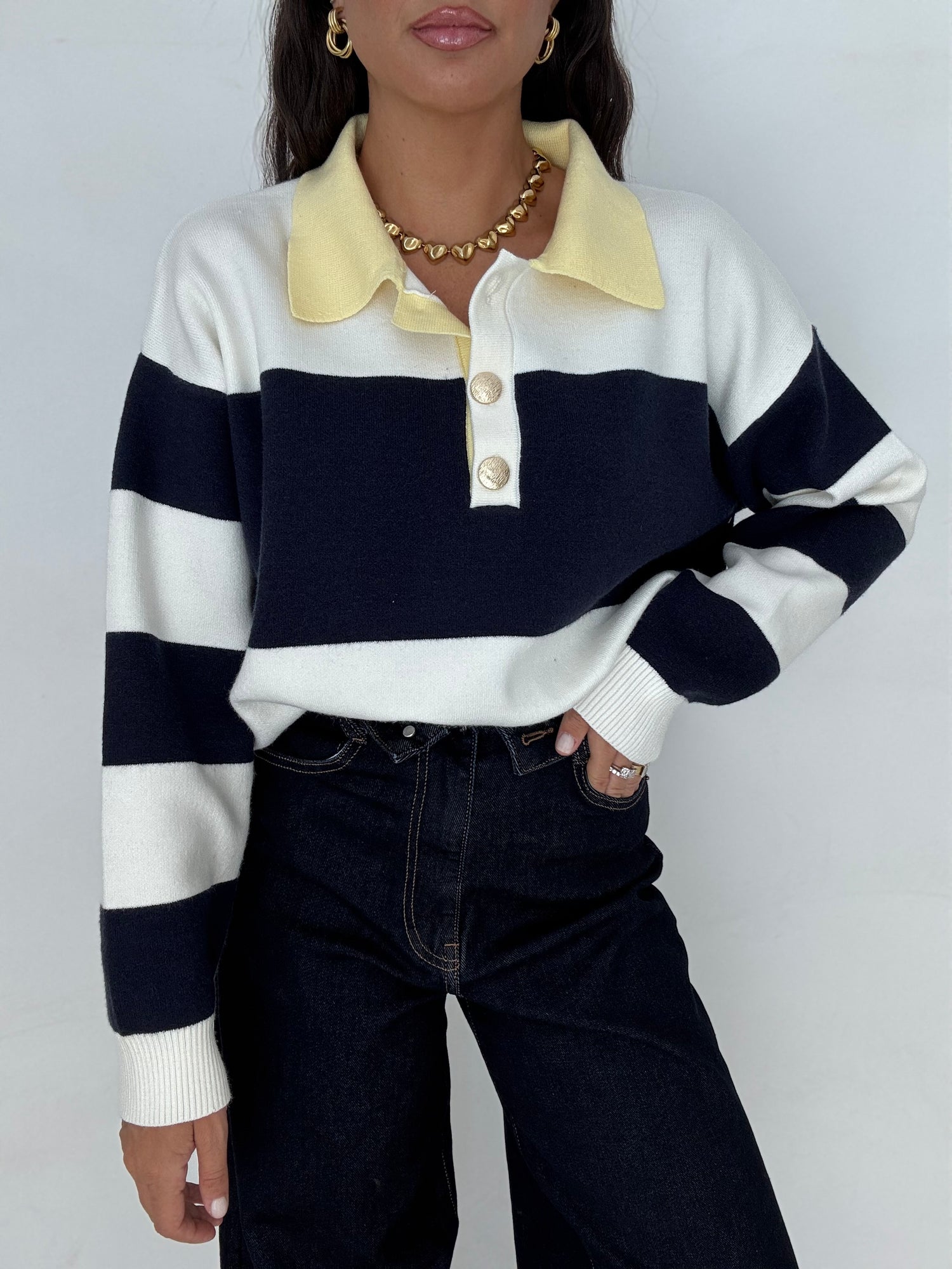 Maglia/Polo ‘BOTTONI ORO’ Blu Notte e Panna