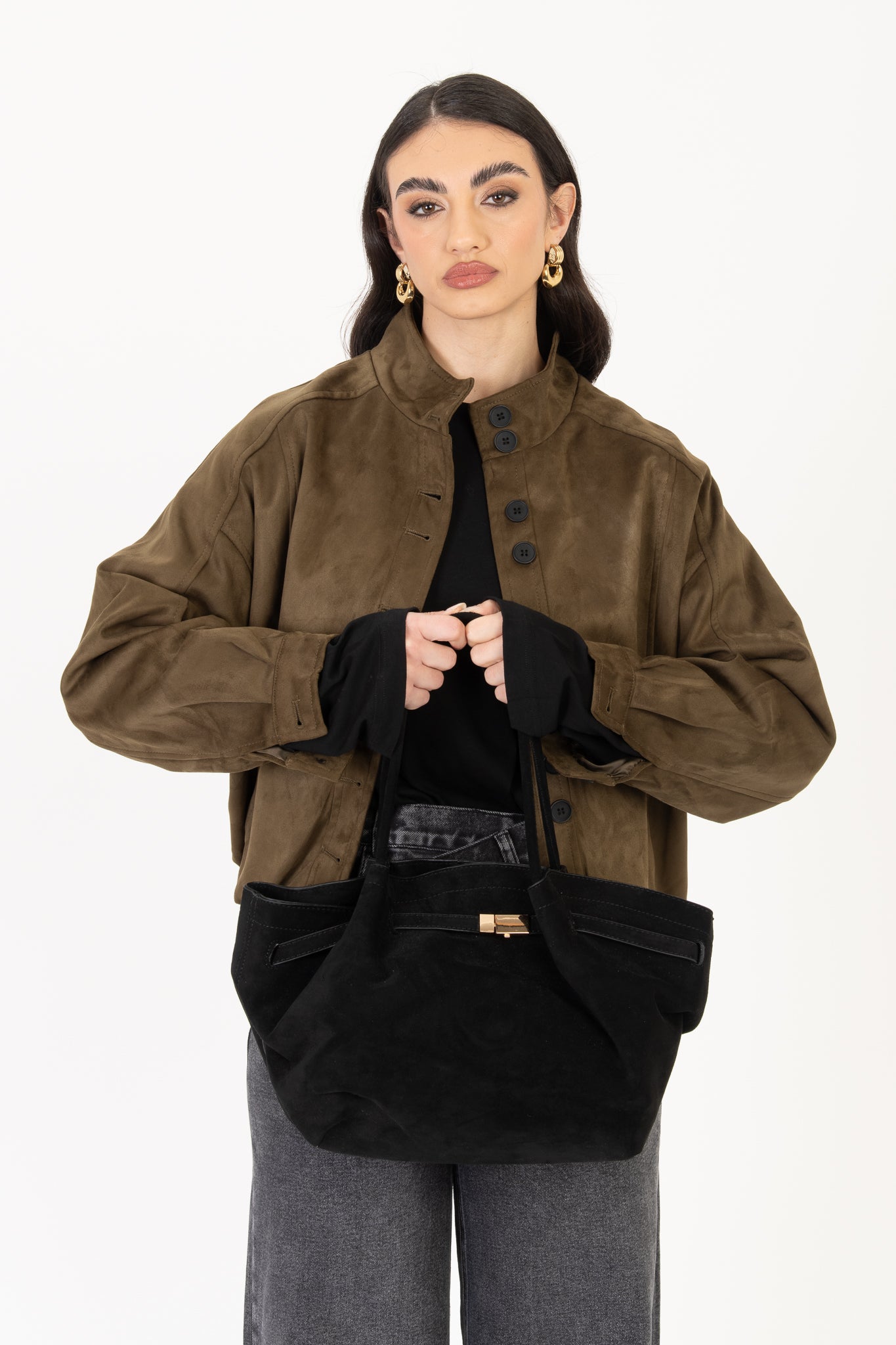 Borsa Suede ‘FIBBIA ORO’ Nera