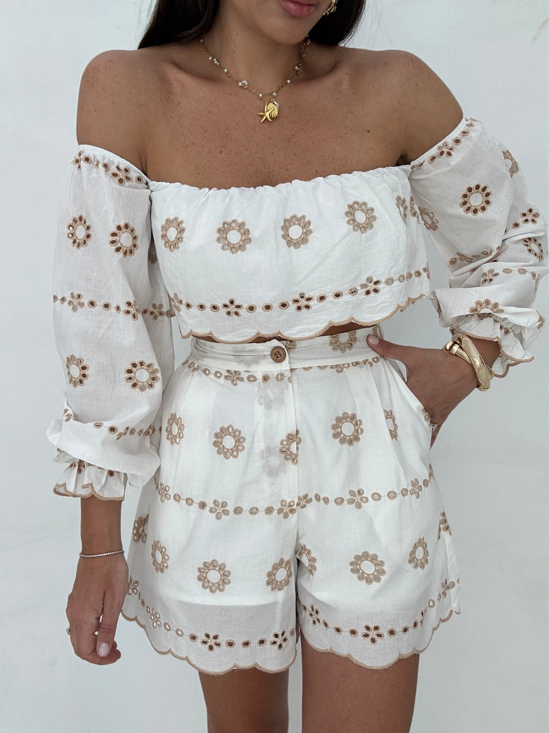 Pantaloncino ‘PIZZO SAN GALLO 100%COTONE 3&amp;33’ Bianco e Beige