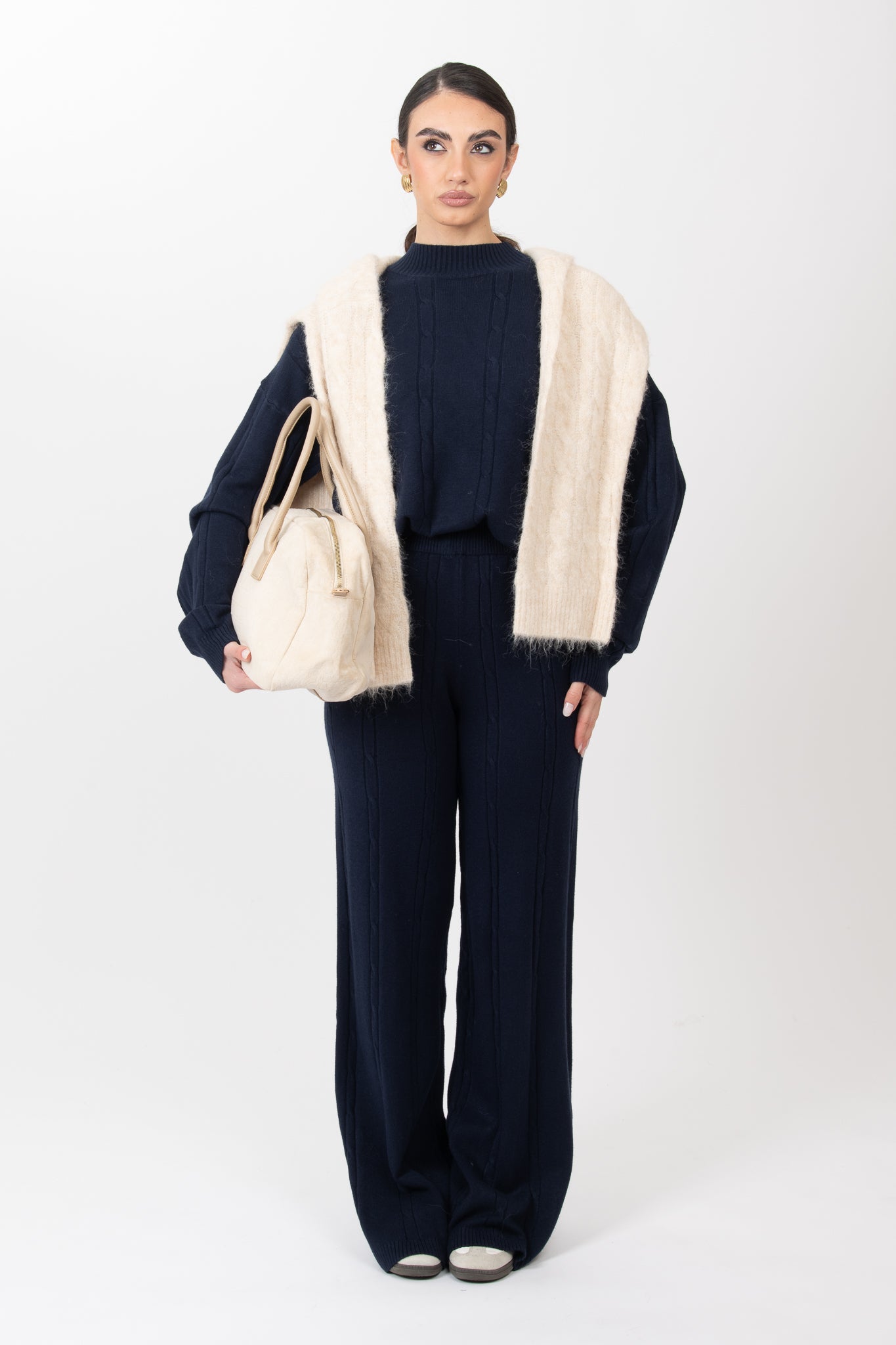 Coordinato ‘TRECCIA LANA RASATA’ Blu notte