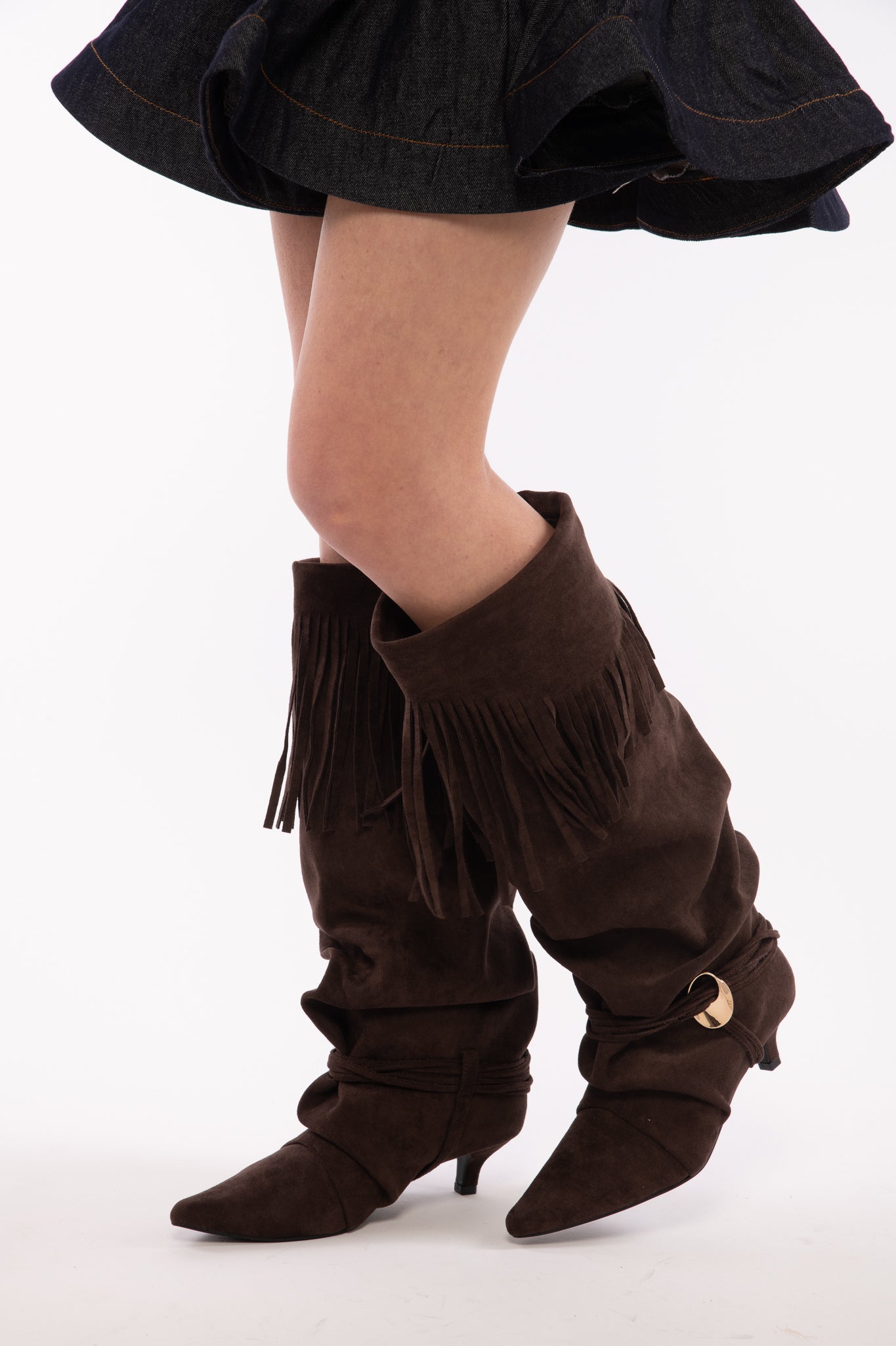 Stivale ‘FRANGE IN SUEDE’ CACAO