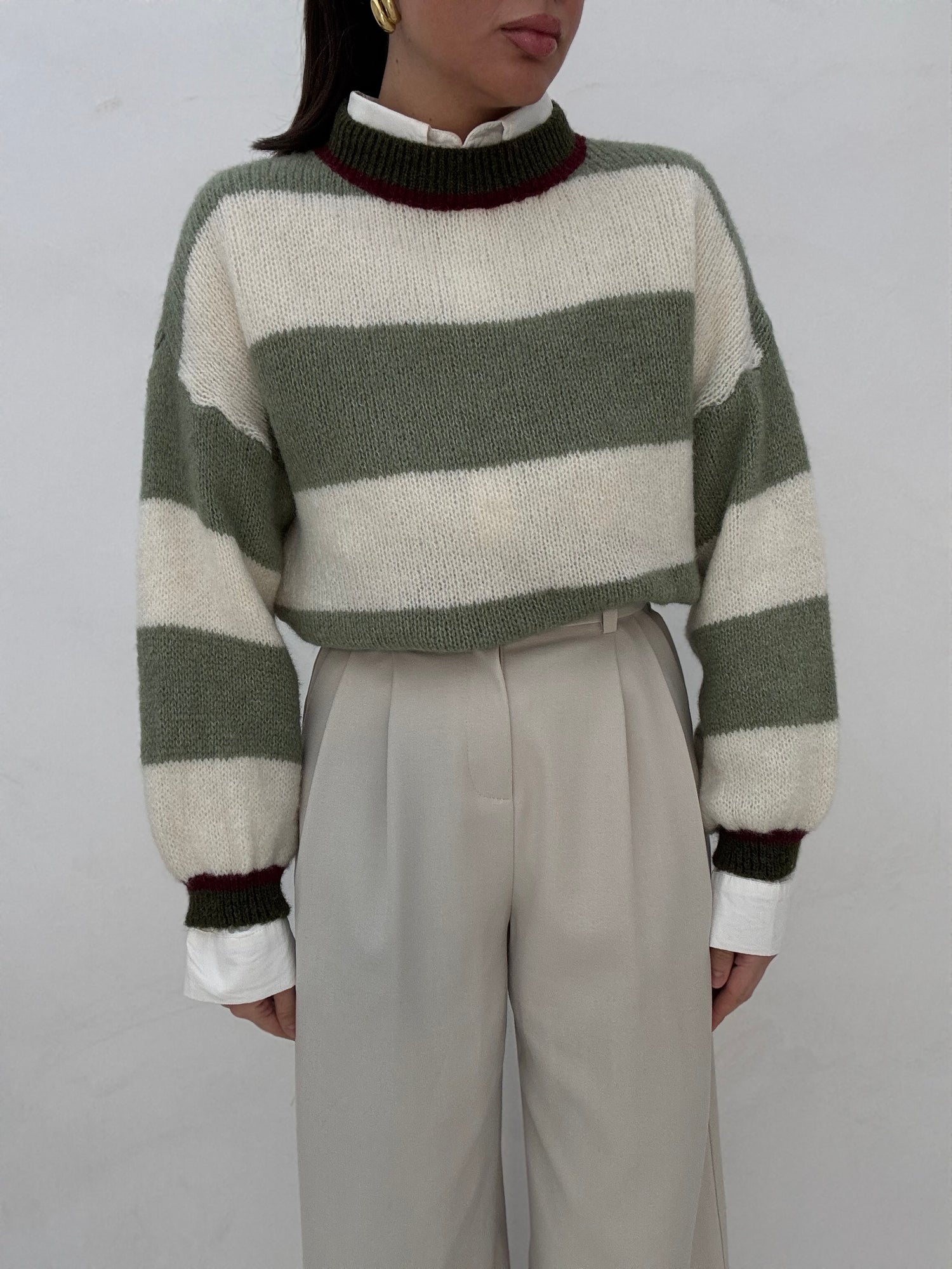 Maglione ‘6% ALPACA’ righe Verde e Panna