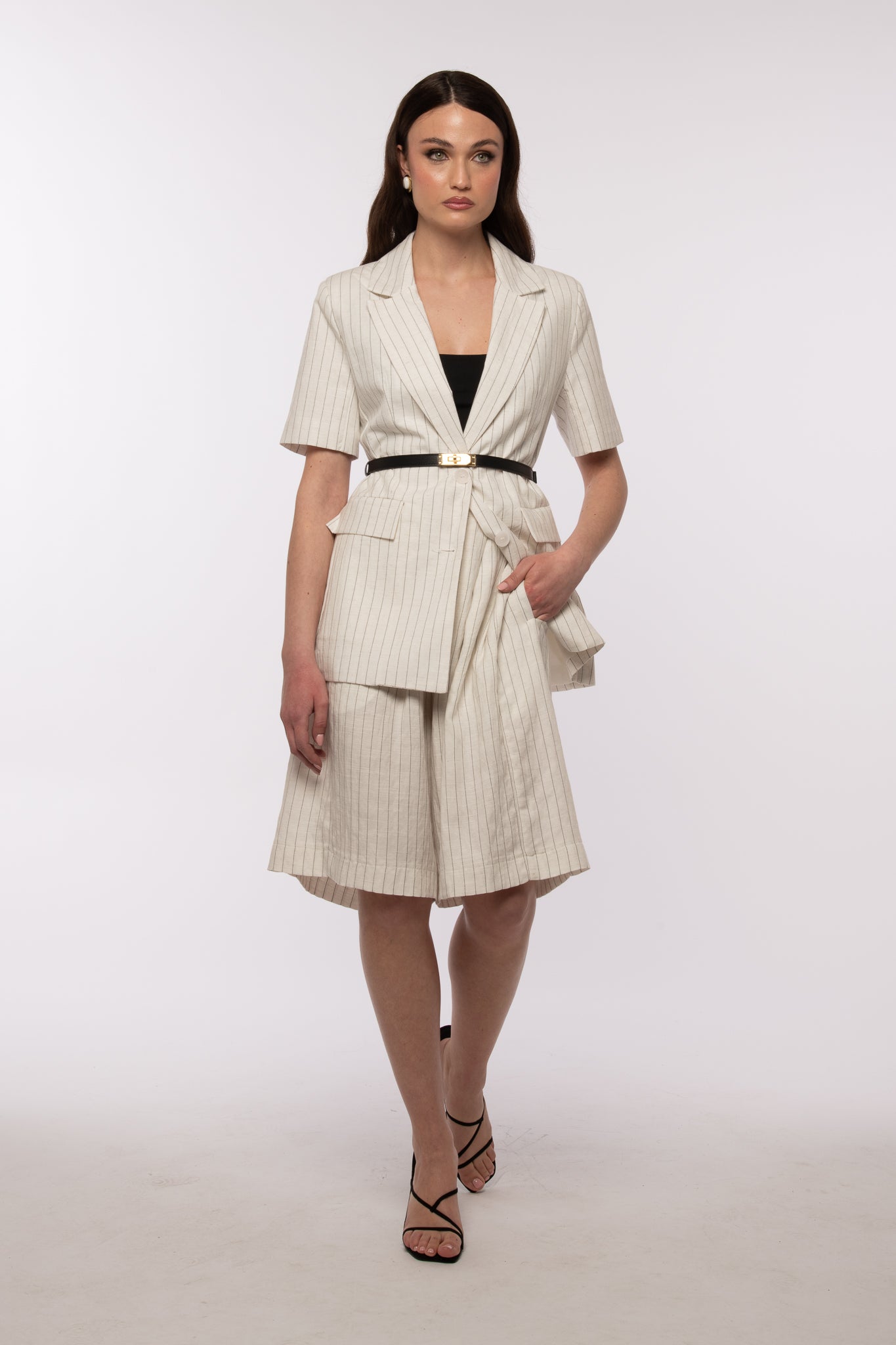 Blazer Mezza Manica ‘GESSATO’ 4% Lino By Lumina Bianco