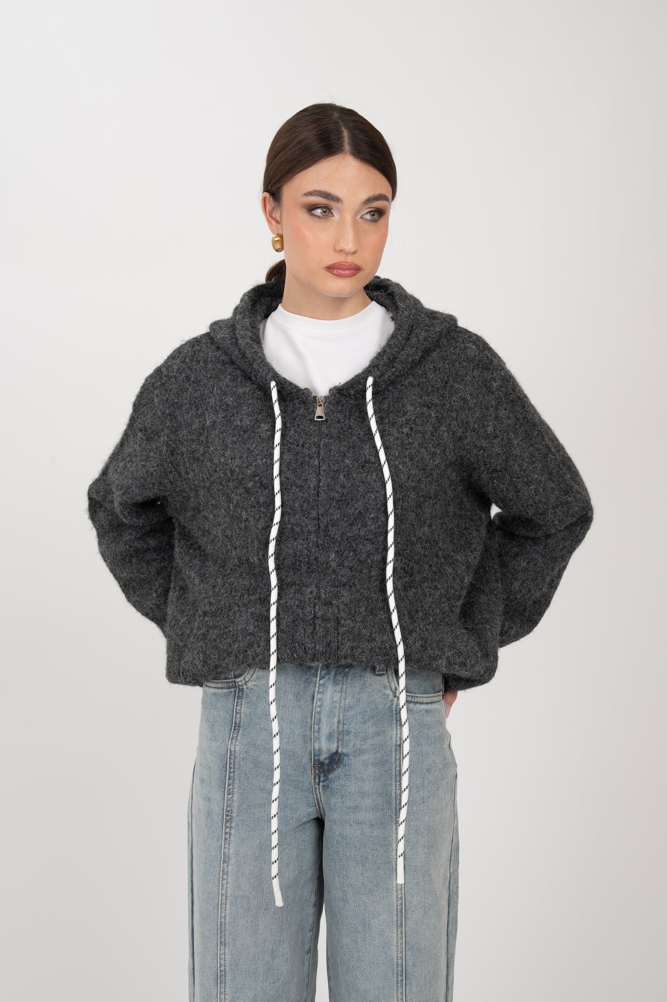 Maglione con cappuccio ‘LACCETTI E ZIP’ Grigio Scuro