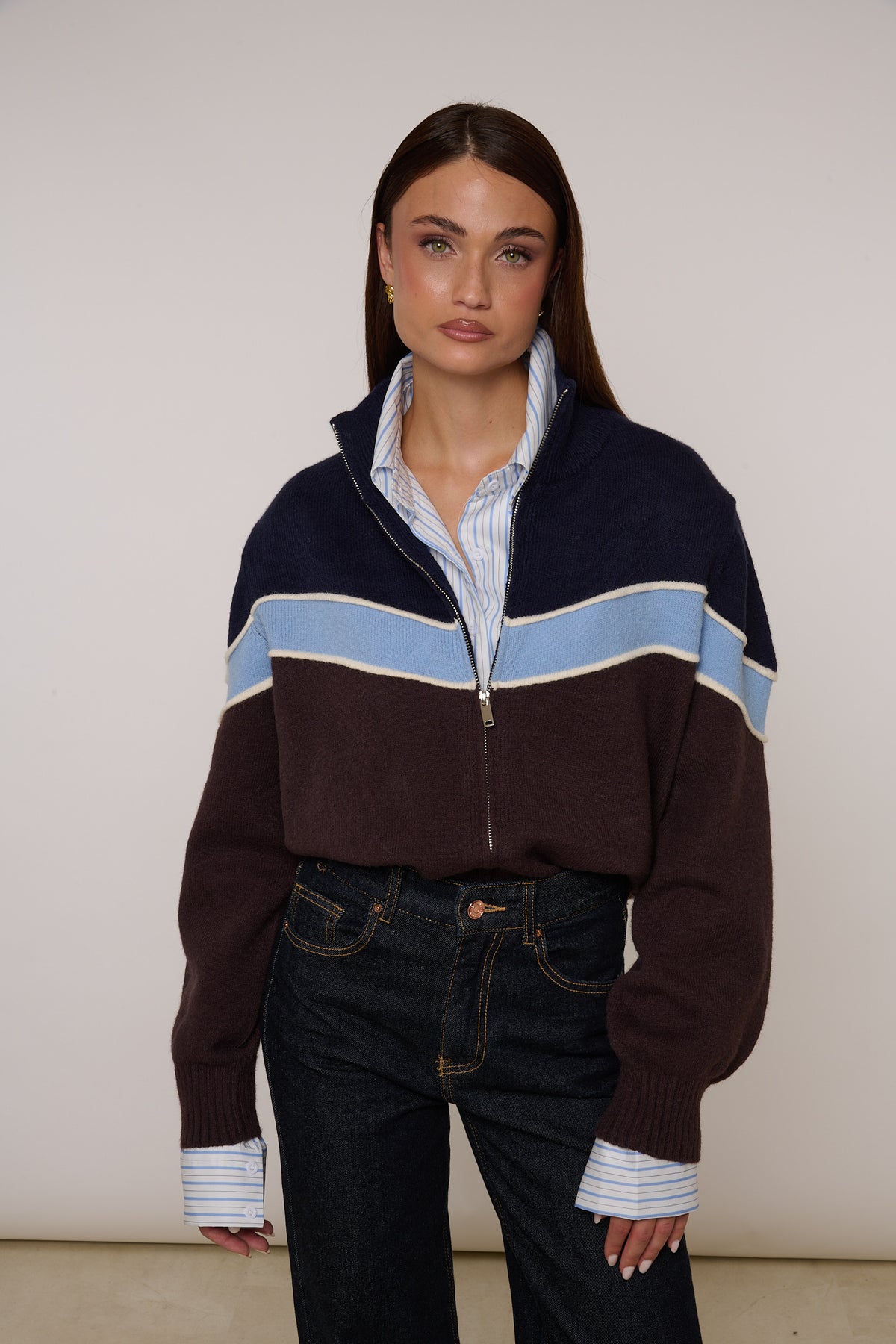 Cardigan con zip Blu Notte