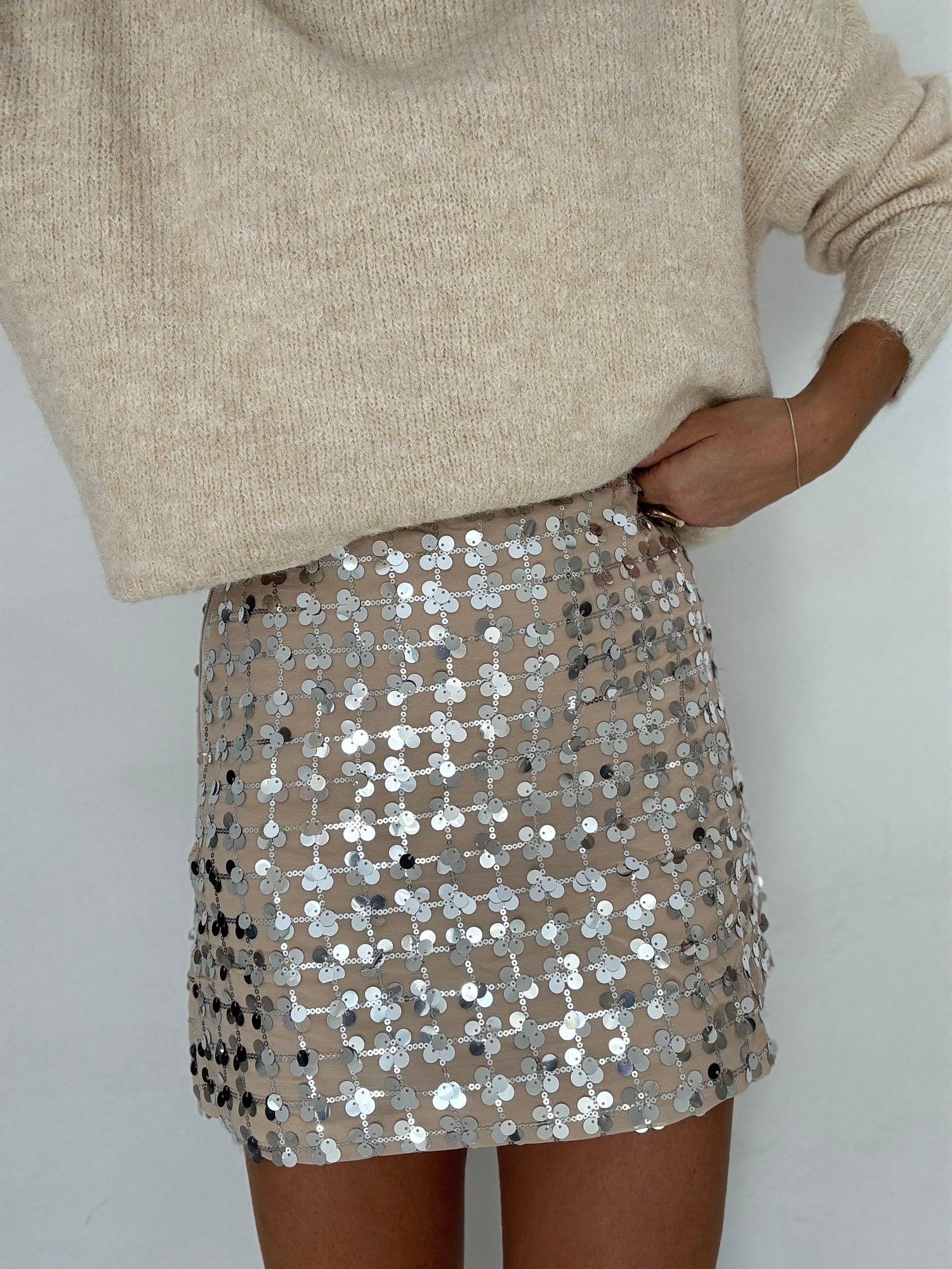 Gonna ‘SHINE’ PAILLETTES Fiori Beige