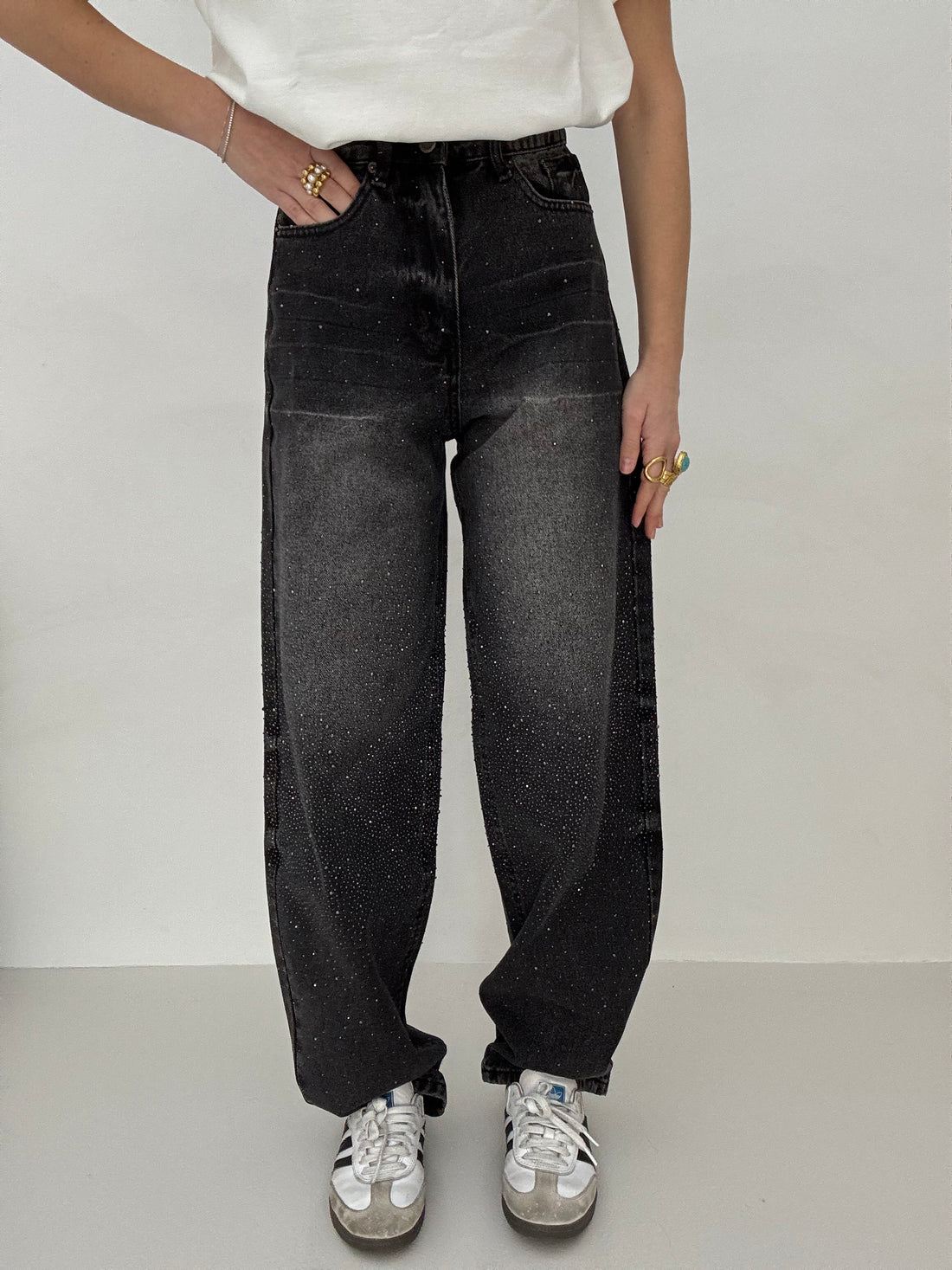 Jeans ‘BALLON 2.0’ con strass Nero slavato