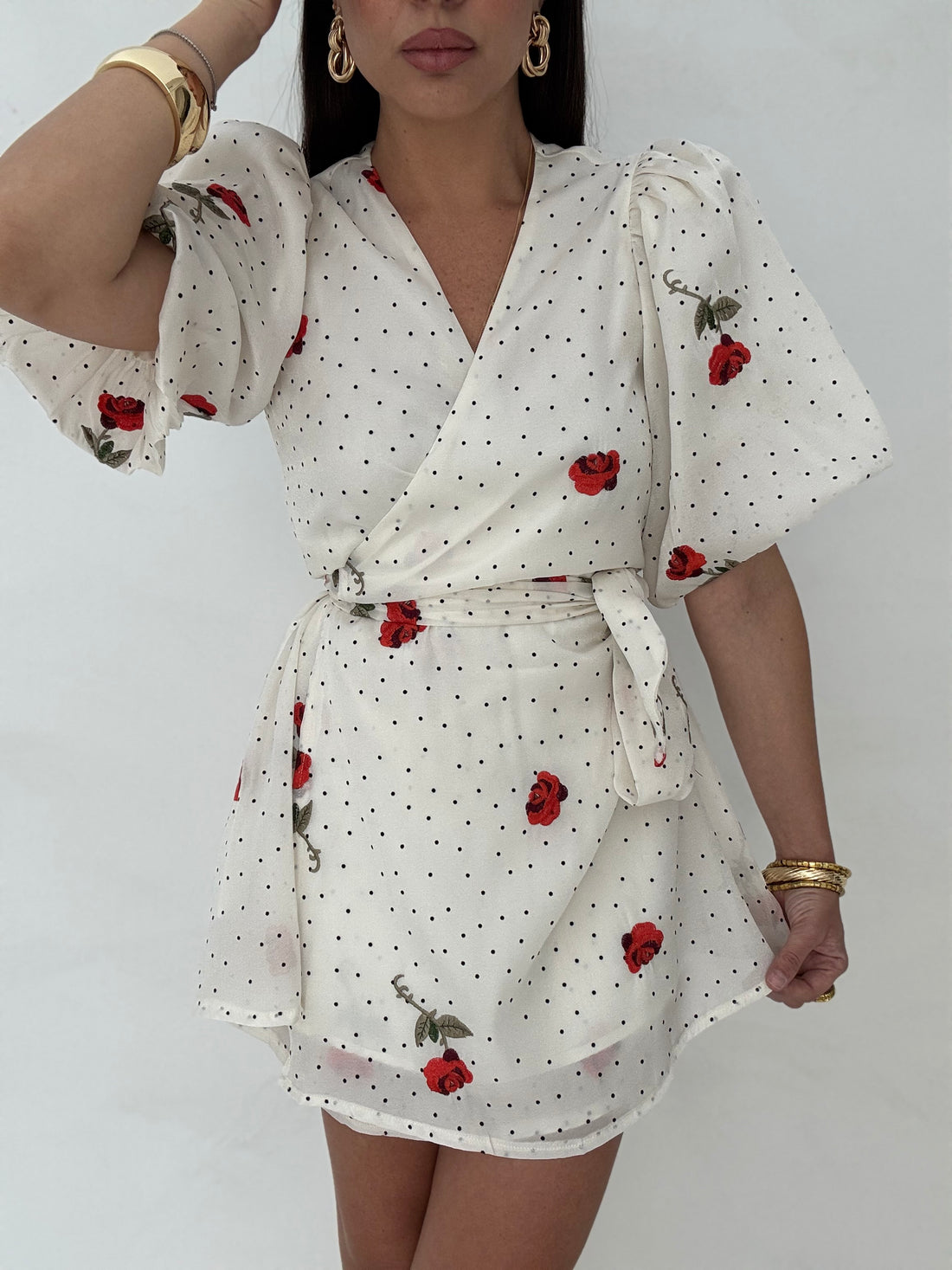 Abito Portafoglio  ‘POIS E ROSE’  Panna