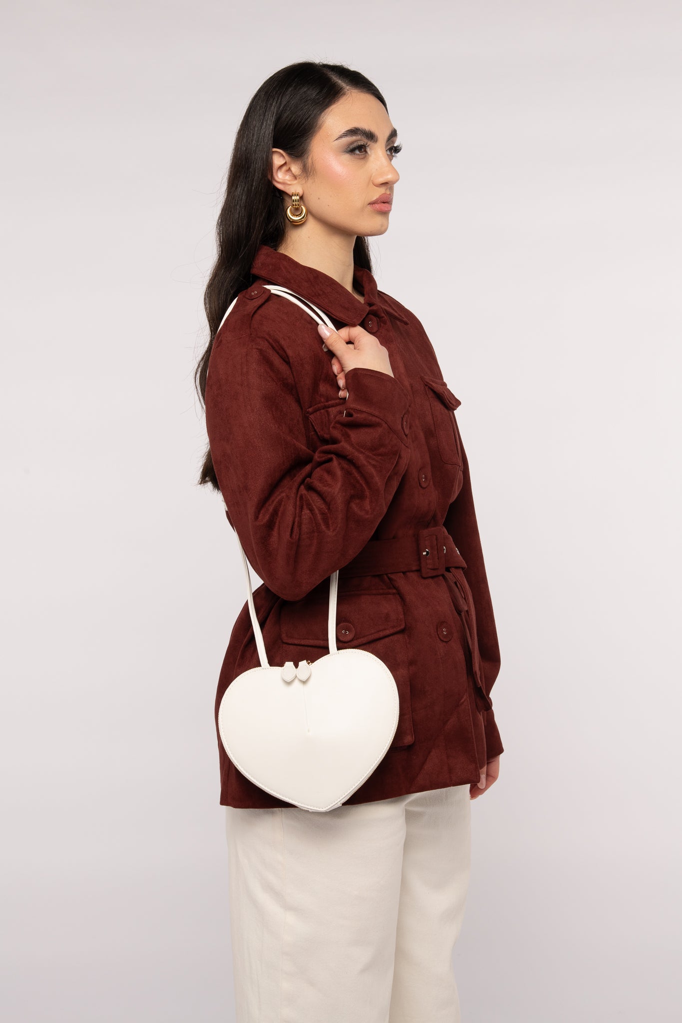 Giacca ‘ECO-CAMOSCIO’ con tasconi e cintura Bordeaux