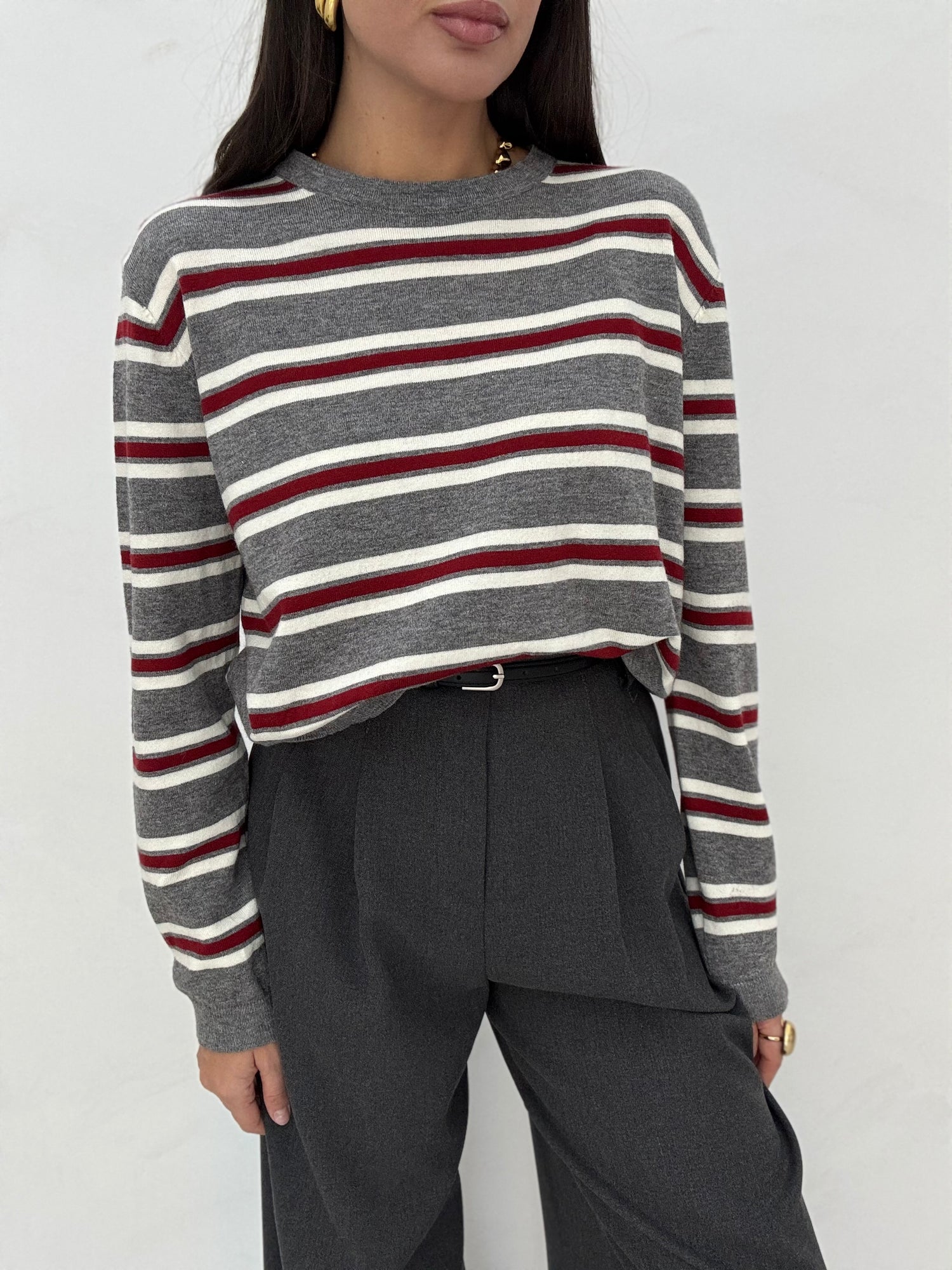 Maglione  ‘A RIGHE’ Grigio e Bordeaux