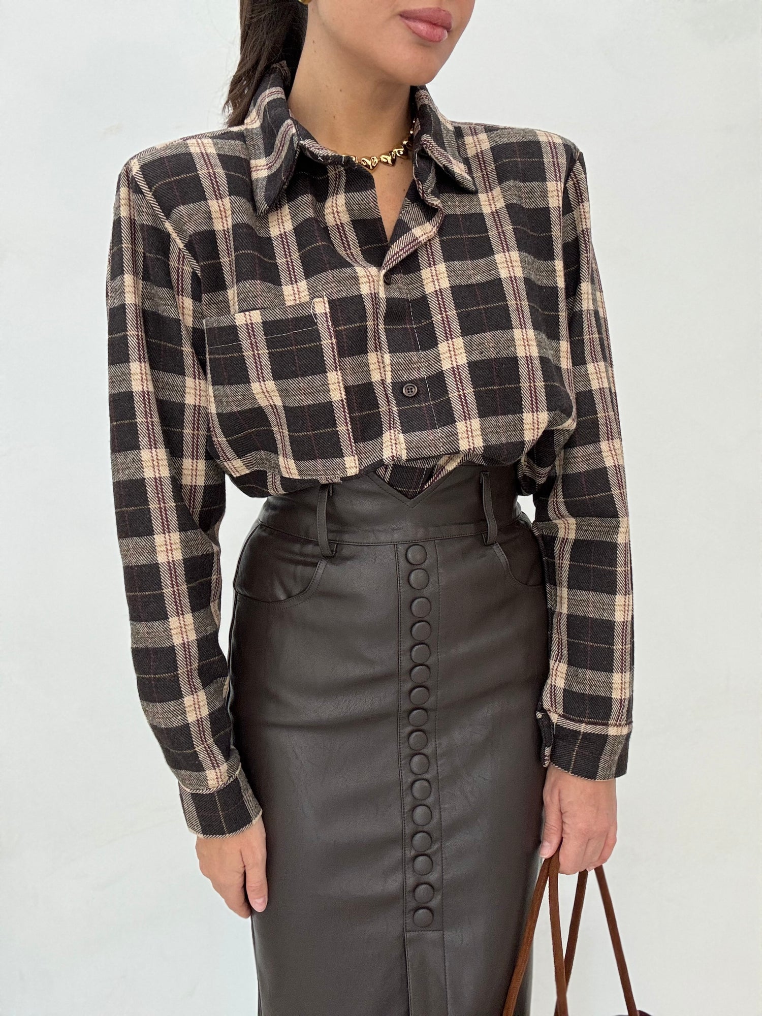 Camicia ‘QUADRI 15% LANA’ base CACAO