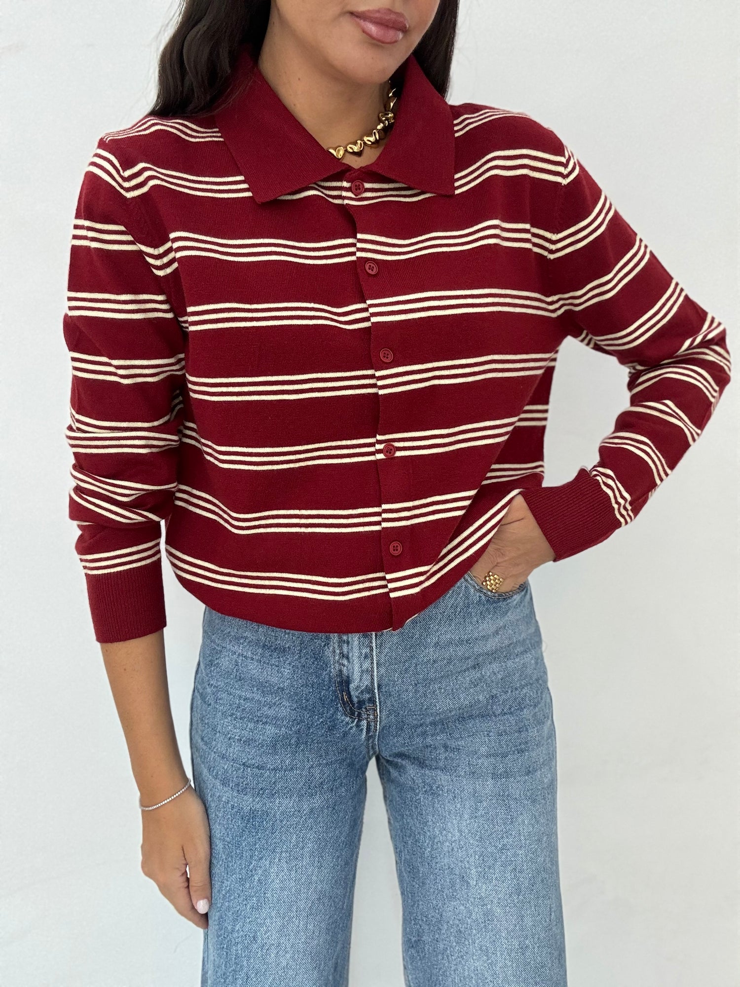 Cardigan/Polo ‘RIGHE’ Rosso
