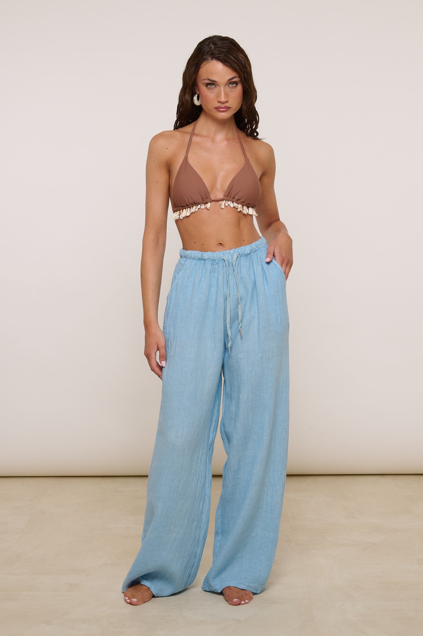 Pantalone ‘100% LINO’ Azzurro
