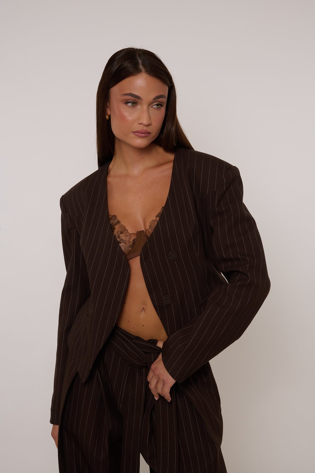 Blazer ‘CINTURA BY LUMINA’ Righe Cacao