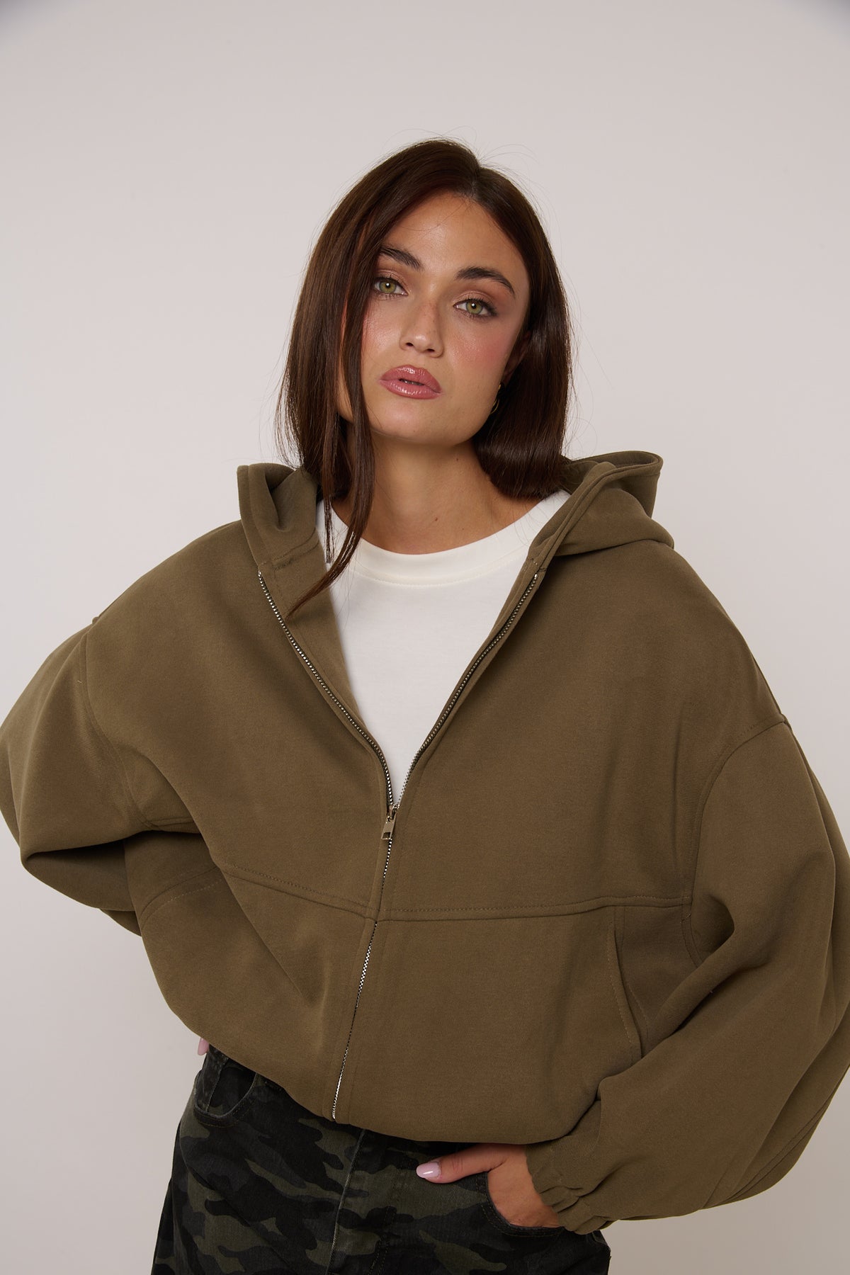 Felpa con ‘ZIP’ Verde Militare